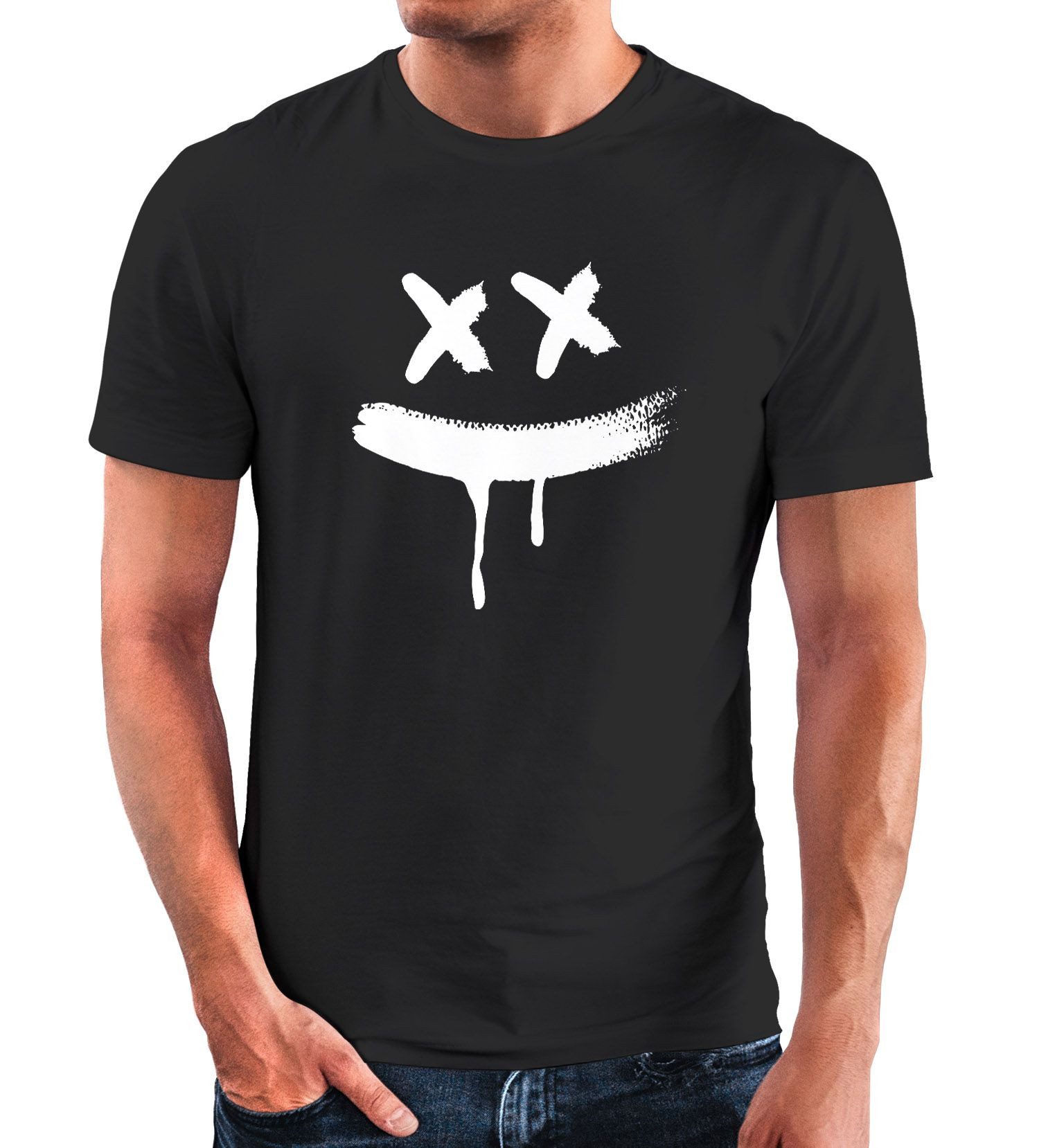 Print-Shirt Herren T-Shirt Bedruckt Aufdruck Creepy Smile Sneaky Print Fashion