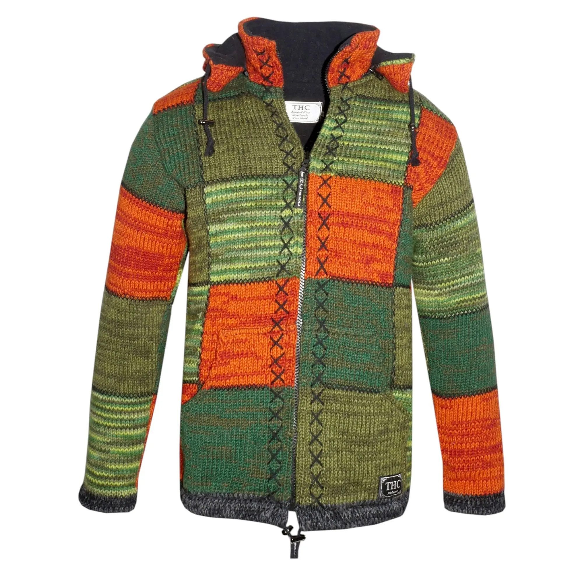 THC Natural Line Strickjacke THC Strickjacke 804 Grüne Quadrate (1 Stüpck, 1-tlg., 1 Stüpck) Strickjacke mit abnehmbarer Kapuze