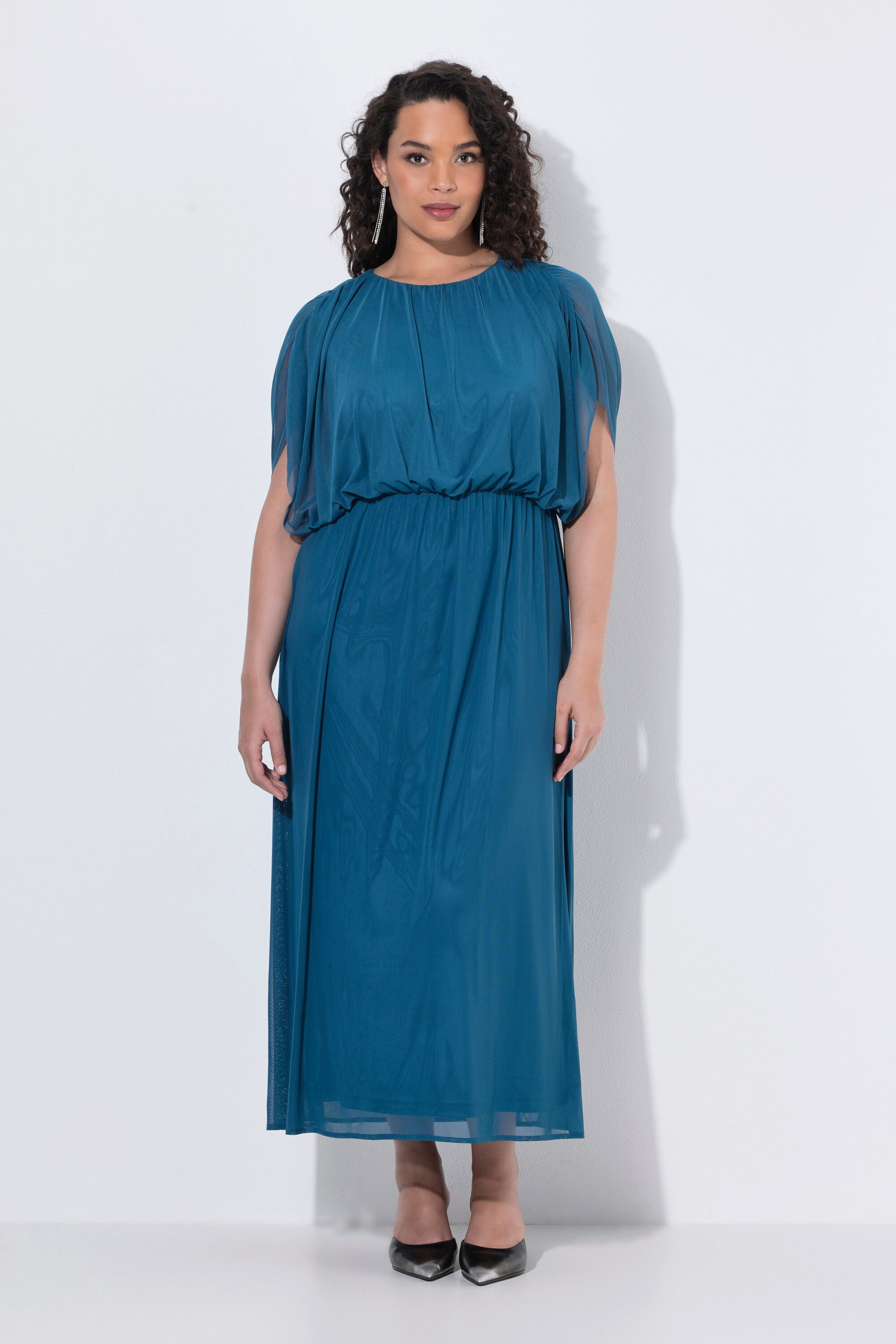 Ulla Popken Abendkleid Maxikleid Ballon-Oberteil Rundhals ärmellos