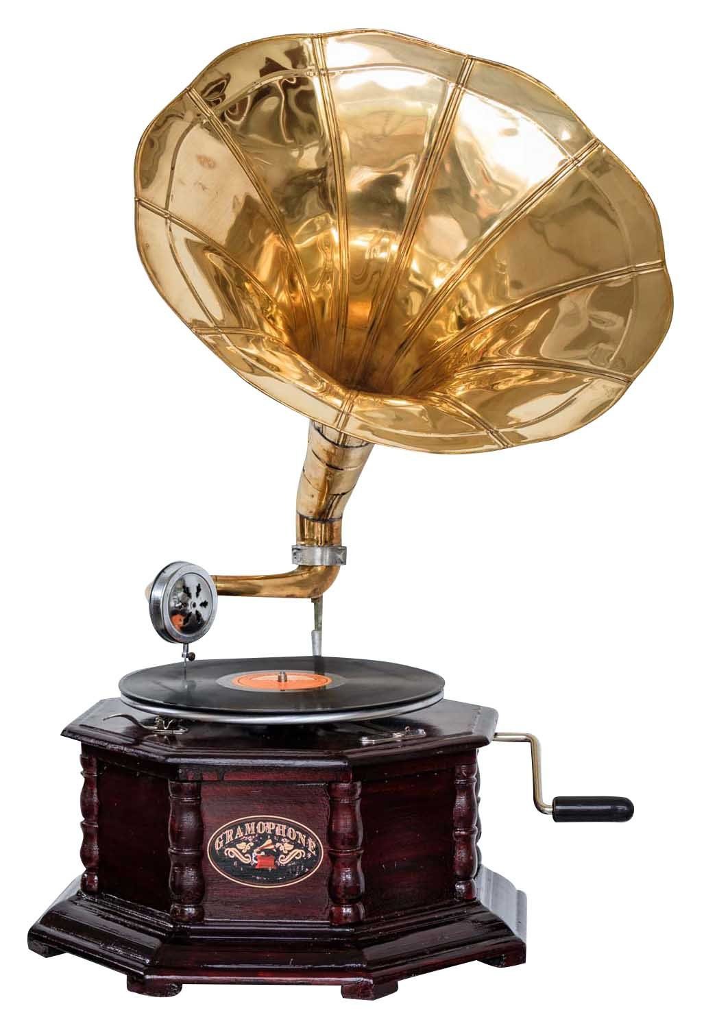 Grammophon Gramophone Trichter Grammofon mit Schellack Platte im Antik-Stil 