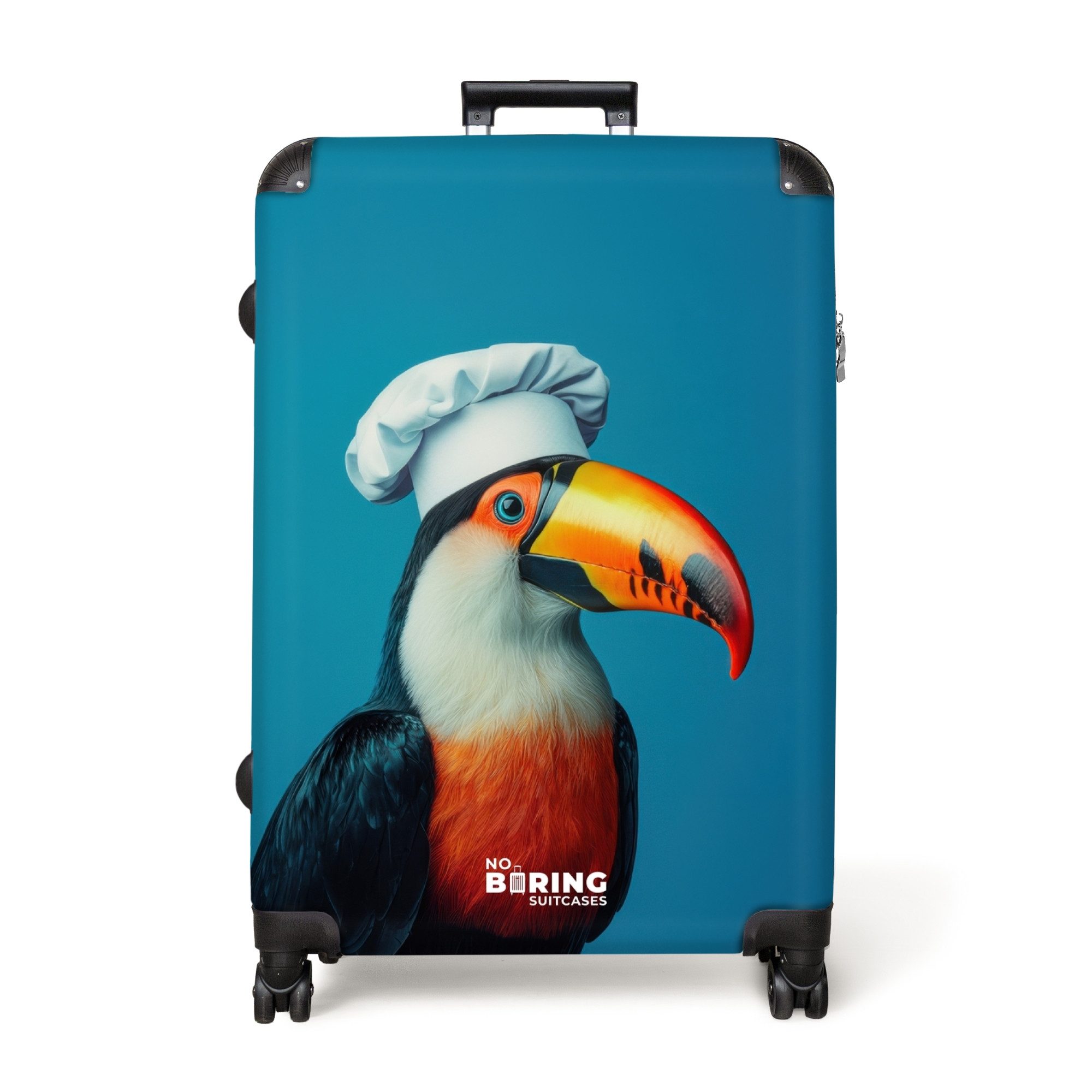 NoBoringSuitcases.com© Hartschalen-Trolley Tukan mit Kochmütze auf günstig online kaufen