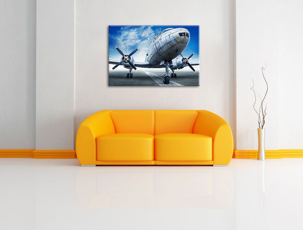 Pixxprint Leinwandbild Historisches Flugzeug, inkl Zackenaufhänger, Wandfertig montiert
