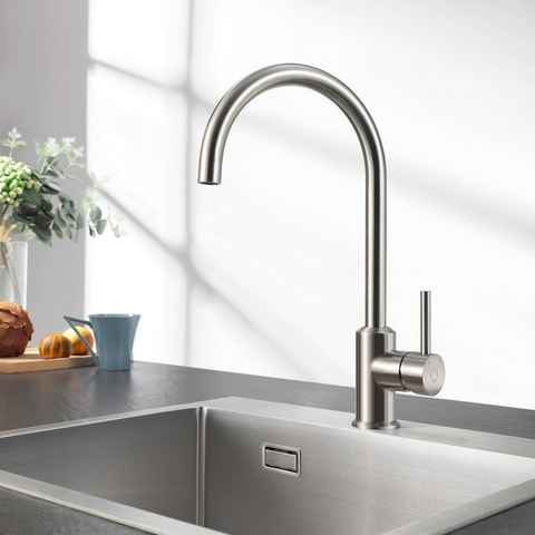 CECIPA pro Küchenarmatur Mischbatterie Küche Wasserhahn Küche SUS304 Edelstah Gebürstet (Einhand-Waschtischarmatur, 1-St., 360° drehbar) Ventilkern aus Keramik