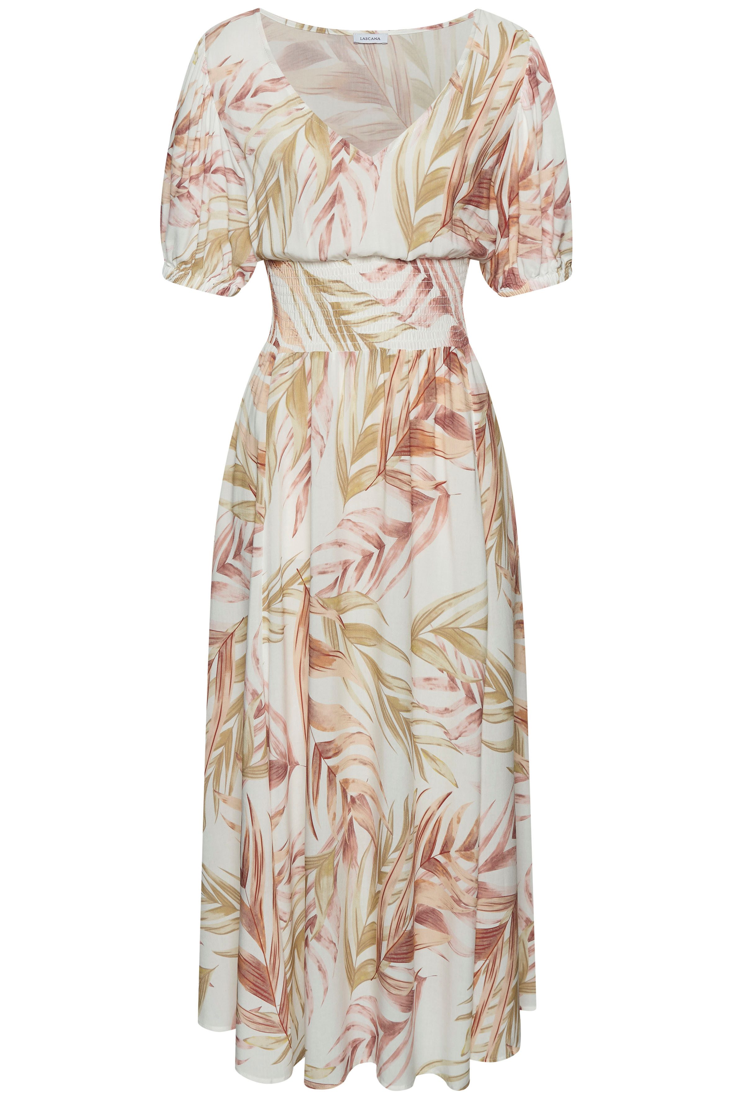 LASCANA Maxikleid mit Alloverprint und gesmokter Taille, luftiges Sommerkle günstig online kaufen