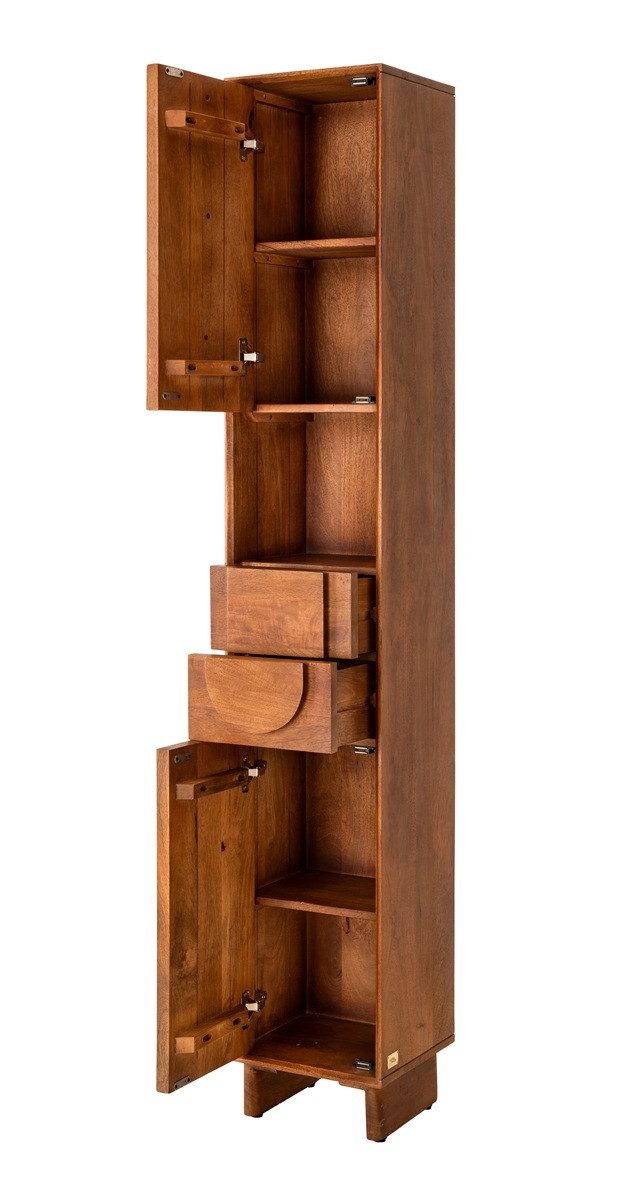 Main Möbel Hochschrank 32x186cm 'Curves' Mango massiv dunkelbraun