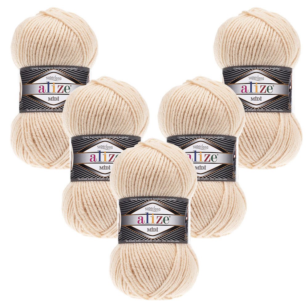 Alize 5 x ALIZE Superlana Midi Häkelwolle, 170 m, Yarn,Strickgarn,Handstrickgarn