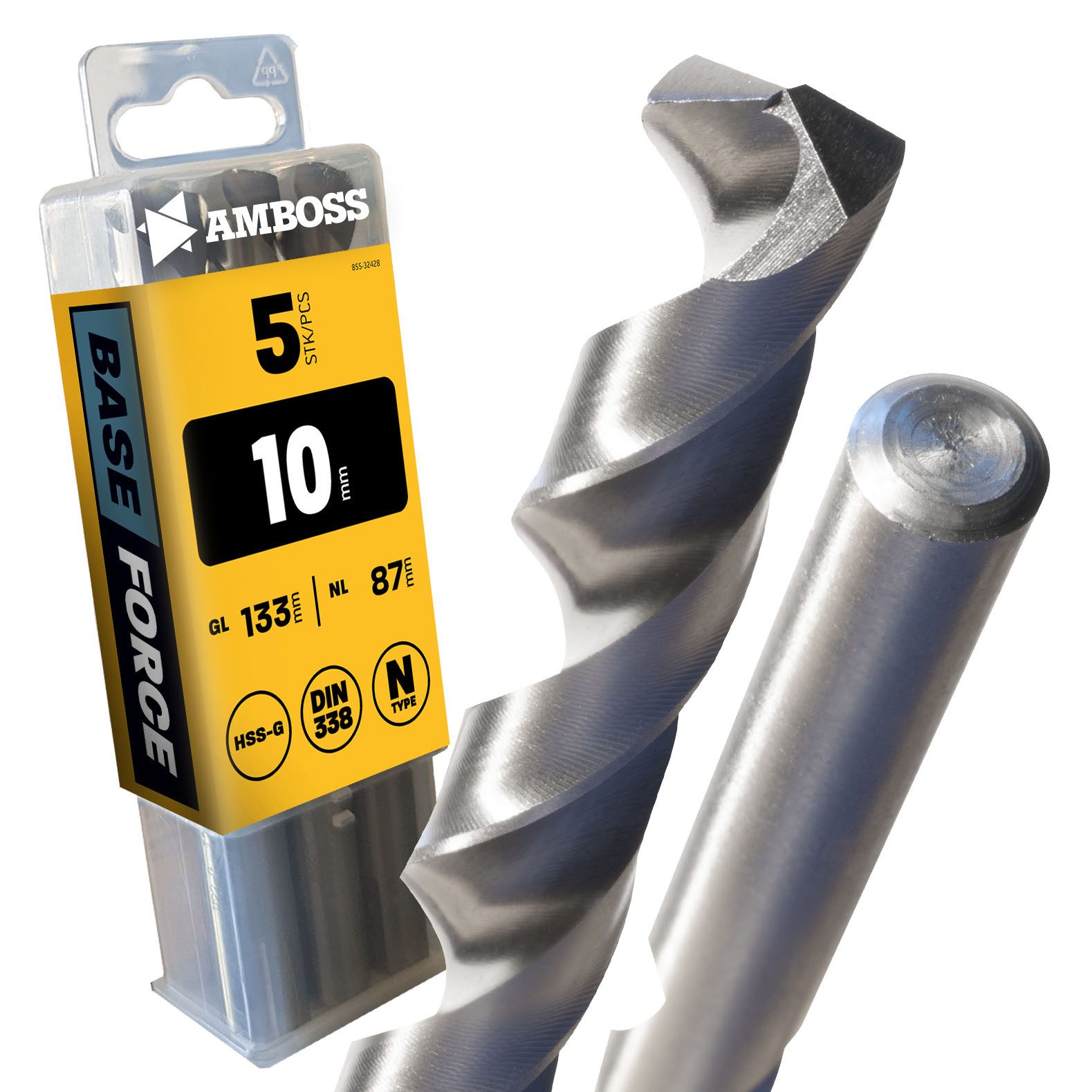 Amboss Werkzeuge Spiralbohrer 5 x HSS-G BASE Force Metallbohrer DIN 338 - Ø:10