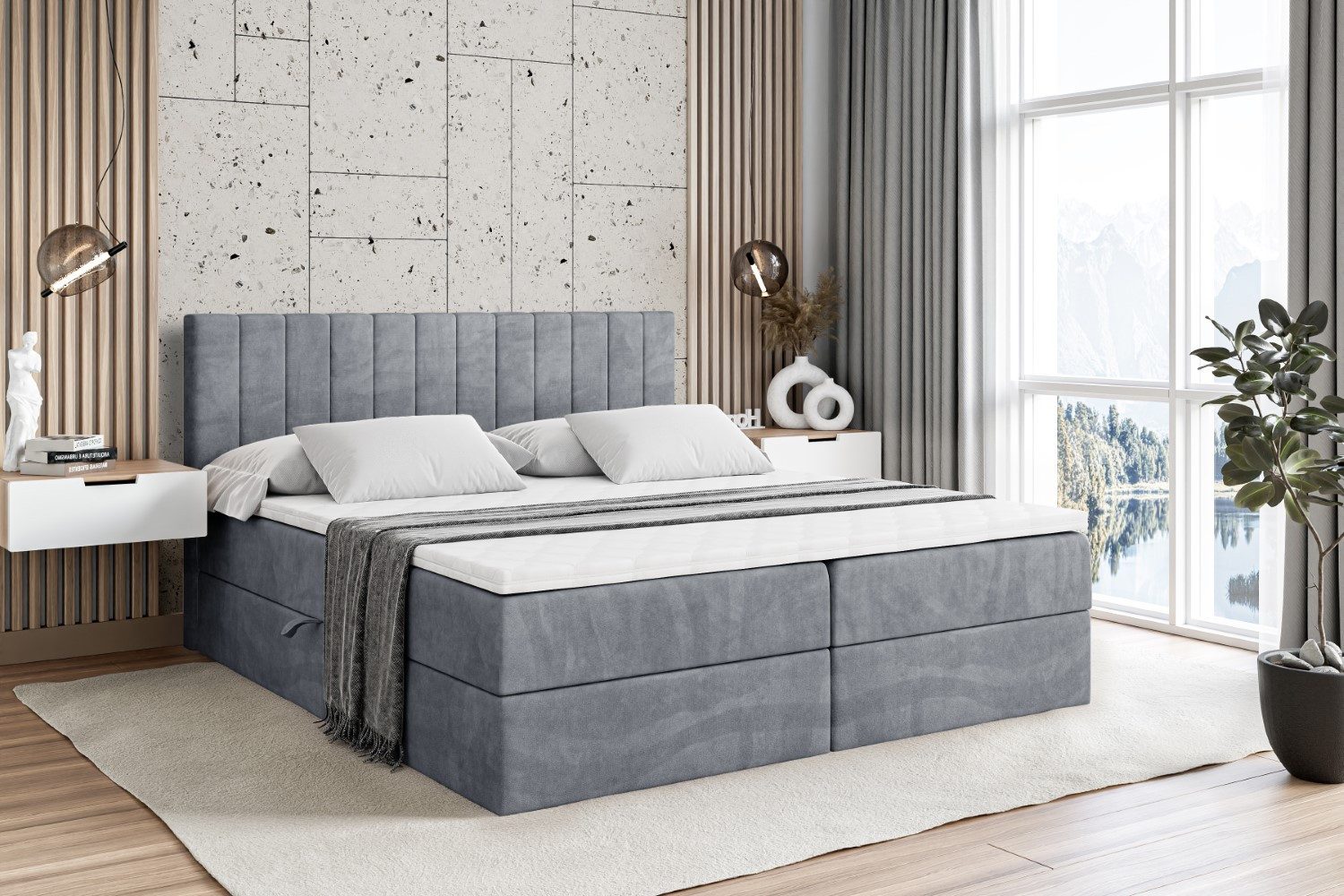ALTDECOR Boxbett EDITA (Multipocket-Matratze H4, H3 Matratze Bonellfederung, Topper, Kopfteil)