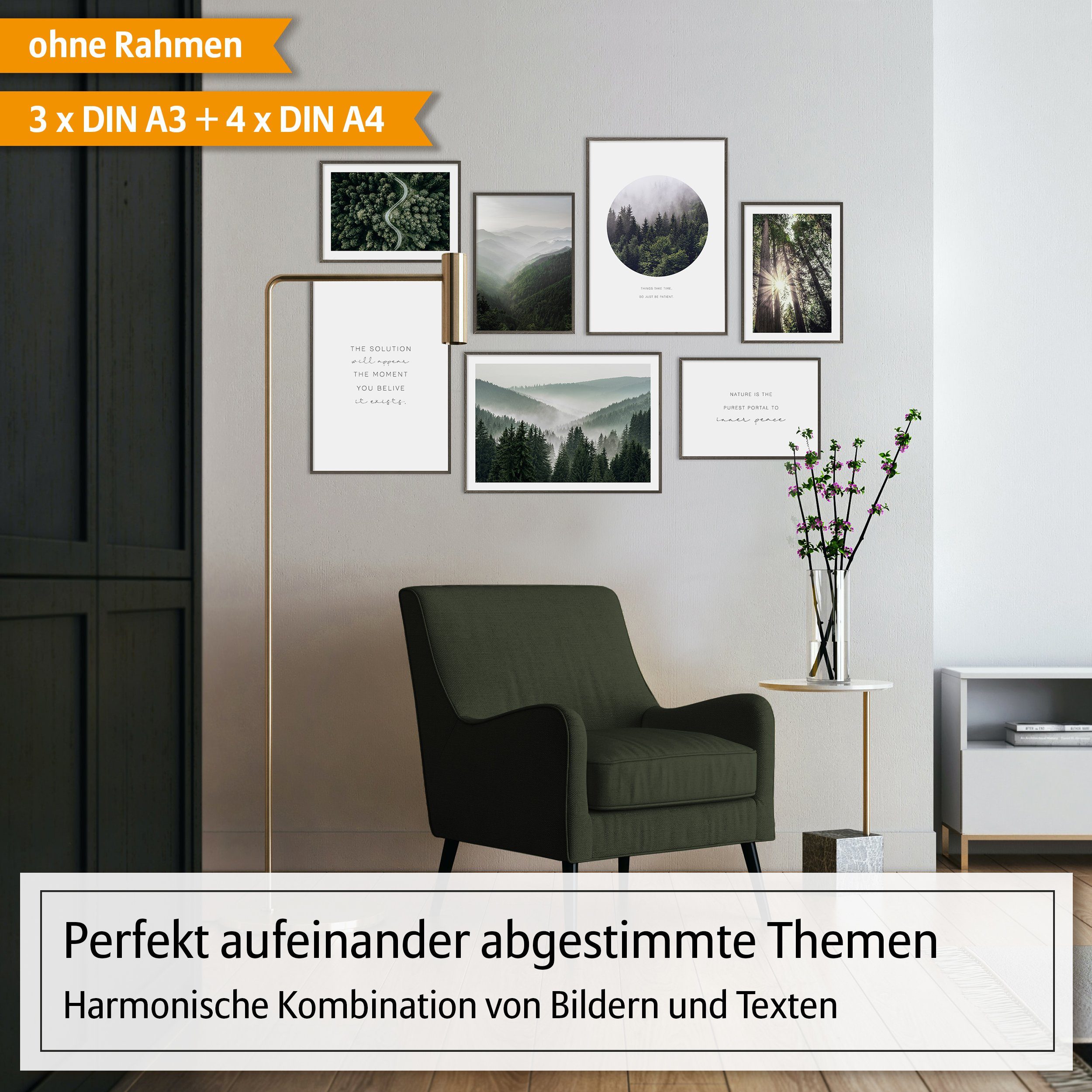 Hyggelig Home Poster Wälder - Premium Poster Set OHNE & MIT Rahmen - 7 Wand günstig online kaufen