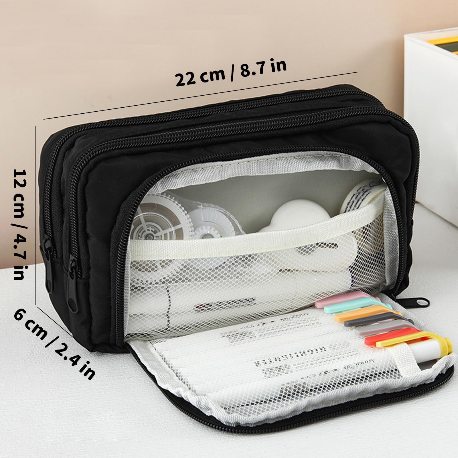 nsihing Federmäppchen Federmäppchen mit großer Kapazität, ästhetisches Mäppchen mit Fächern, Tragbare Federtasche für Schule, Uni und Büro – Bild 2 von 5