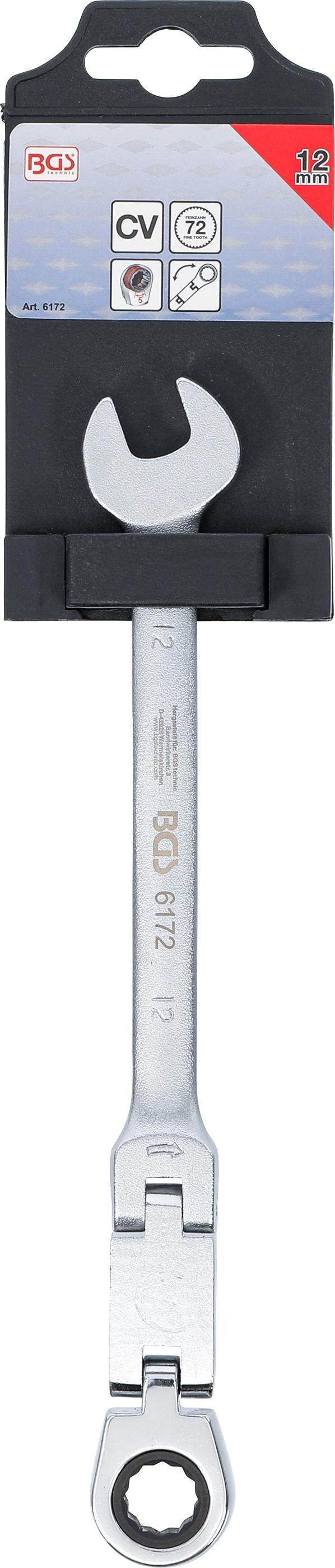 BGS abwinkelbar, SW Stecknuss 12 mm Doppelgelenk-Ratschenring-Maulschlüssel, technic