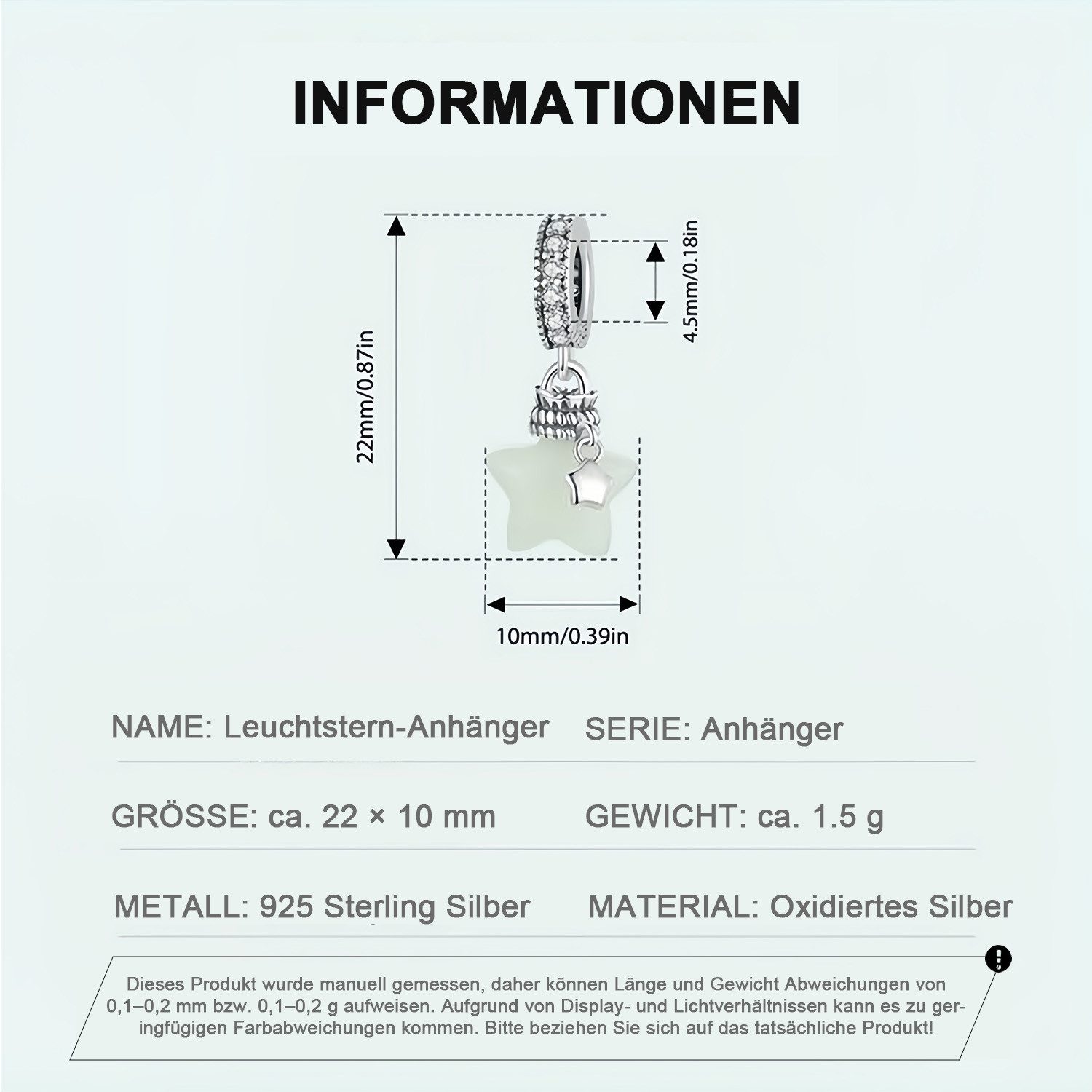 MOPUEA Charm Schmetterling Stern Leuchtender Bead Charmsanhänger Stern 925 Sterling Silber (Schmuck Geschenk für Damen Stern Wunschflasche diy Anhänger leuchtet – Bild 5 von 5