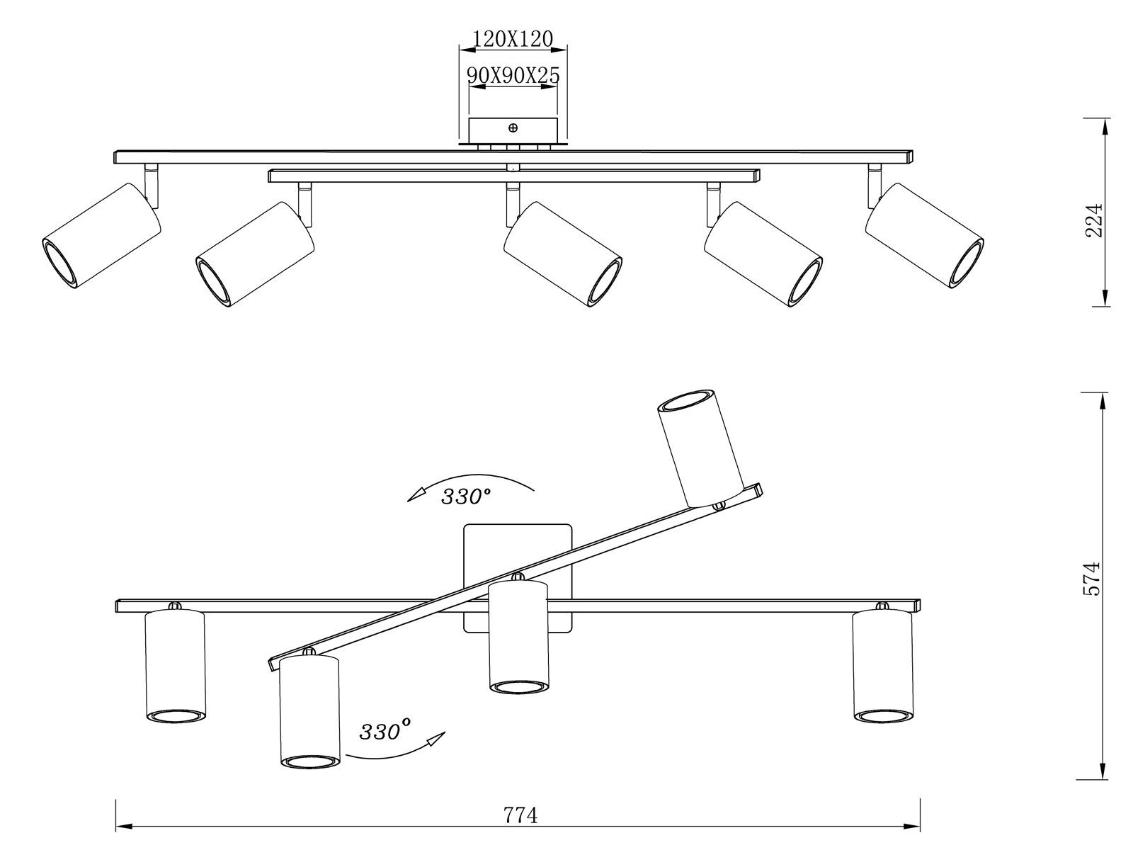 TRIO Leuchten LED Deckenstrahler, Dimmfunktion, LED wechselbar, Warmweiß, große Deckenleuchte innen Lampen Designklassiker Schwarz Breite 77,5cm