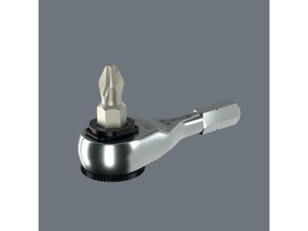 Wera Ratsche 8011 Zyklop Mini 4 Bit-Ratsche, 1/4" x 50 mm, 6° Rückholwinkel, für Aufnahme von Bits mit 1/4" Außensechskantantrieb