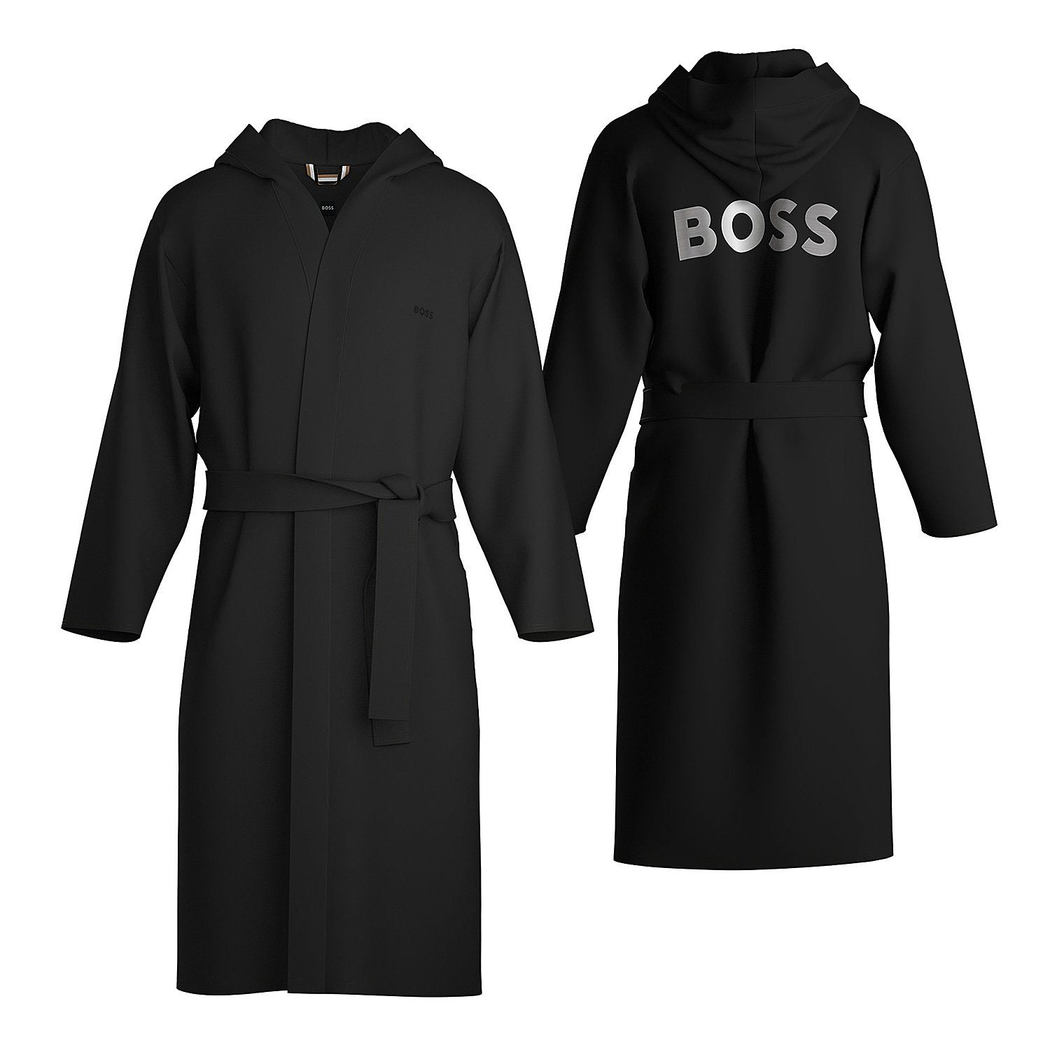 BOSS reine Robe, Bademantel Gürtel, Be - Baumwolle, Kapuze, mit Baumwolle in Silber-Metallic Logoprint Herren Morgenmantel Bold