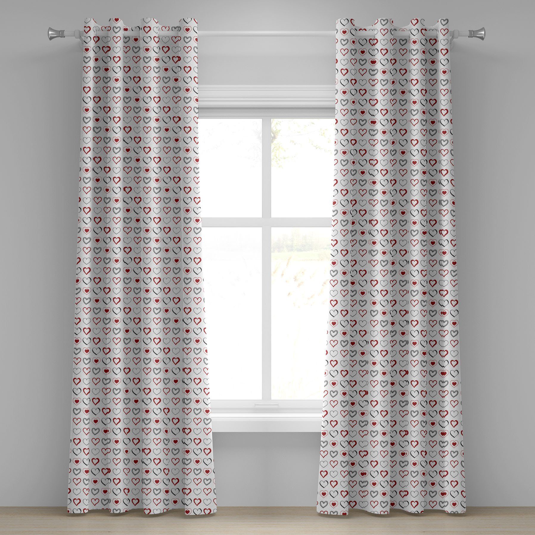Hipster Gardine Wohnzimmer, Doodle Liebe Schlafzimmer Romantik Dekorative Abakuhaus, 2-Panel-Fenstervorhänge für