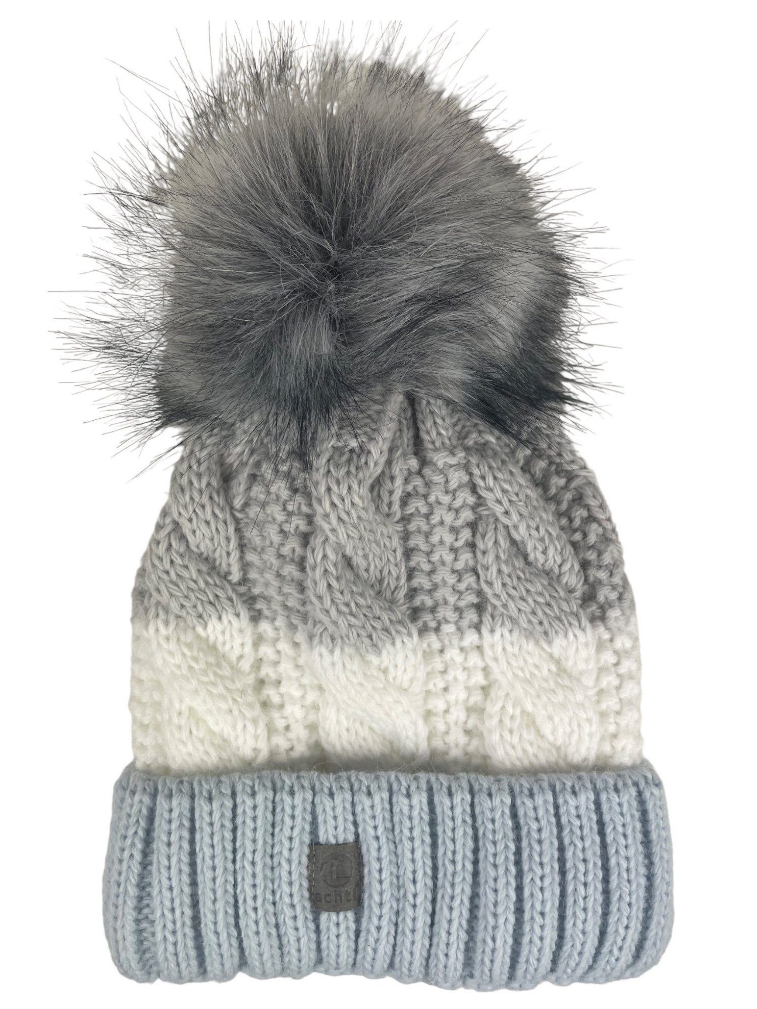 Taschen4life Bommelmütze Mütze mit großem Bommel AZ2342PC (unisex) Strickmütze im Grobstrick mit Zopfmuster, warm gefüttert