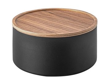 Yamazaki Aufbewahrungsbox "Rin" Aufbewahrungsdose mit Deckel aus Holz 22x11cm, rund, Metallkorpus in schwarz matt