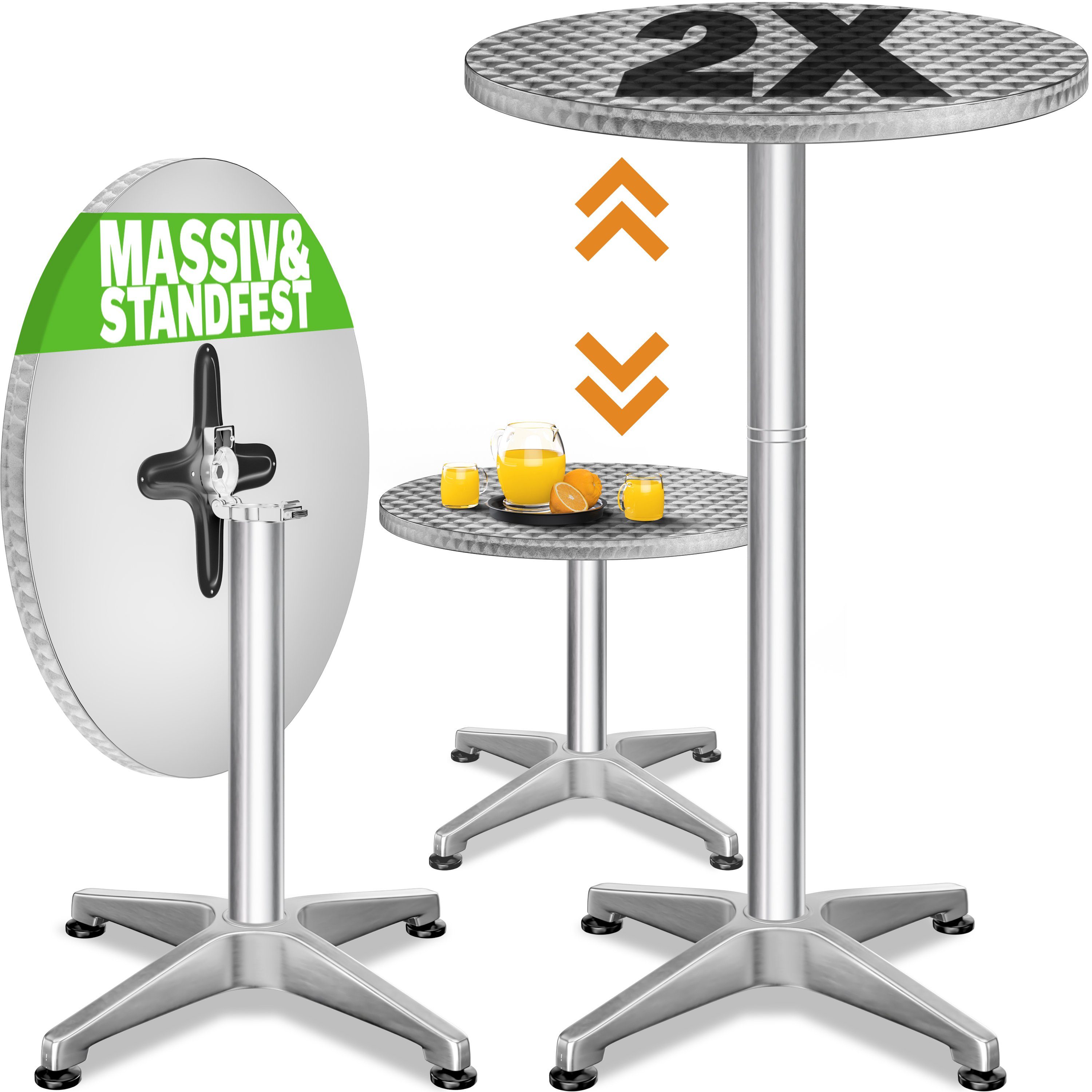 Casaria Stehtisch Klappbar Set 115cm / 2er Höhenverstellbar 70cm Ø60cm Rund Alu Hoch (2-St)