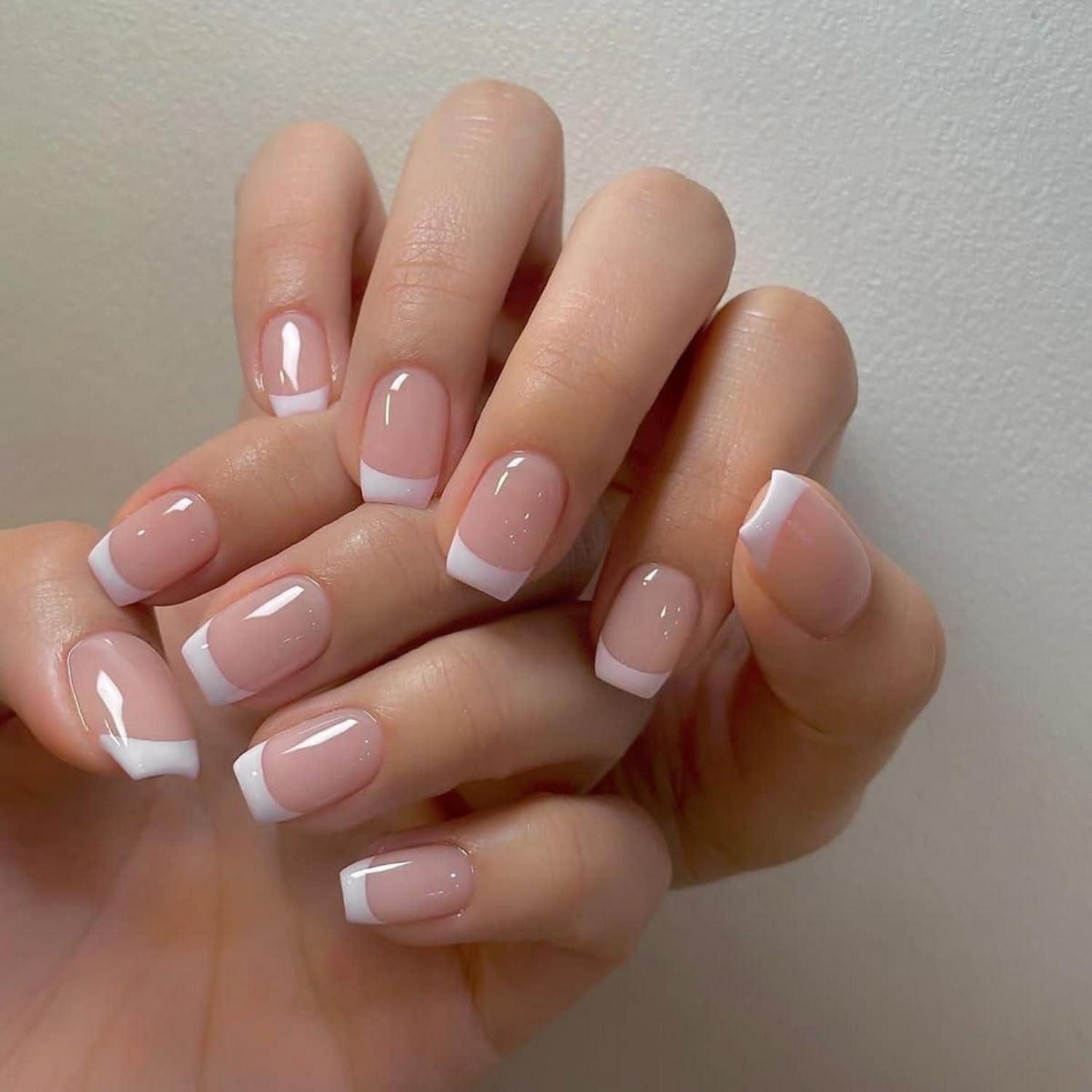 Kunstfingernägel 24 Stück Glossy Eckig Nägel Weiß Pink Künstliche Fingernägel