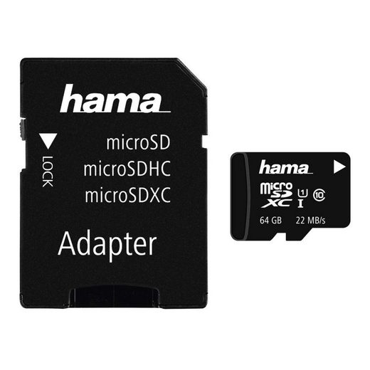Hama microSDXC 64 GB Class 10 UHS-I 22MB/s +Adapter/Foto »inkl. Adapter/Mobile«