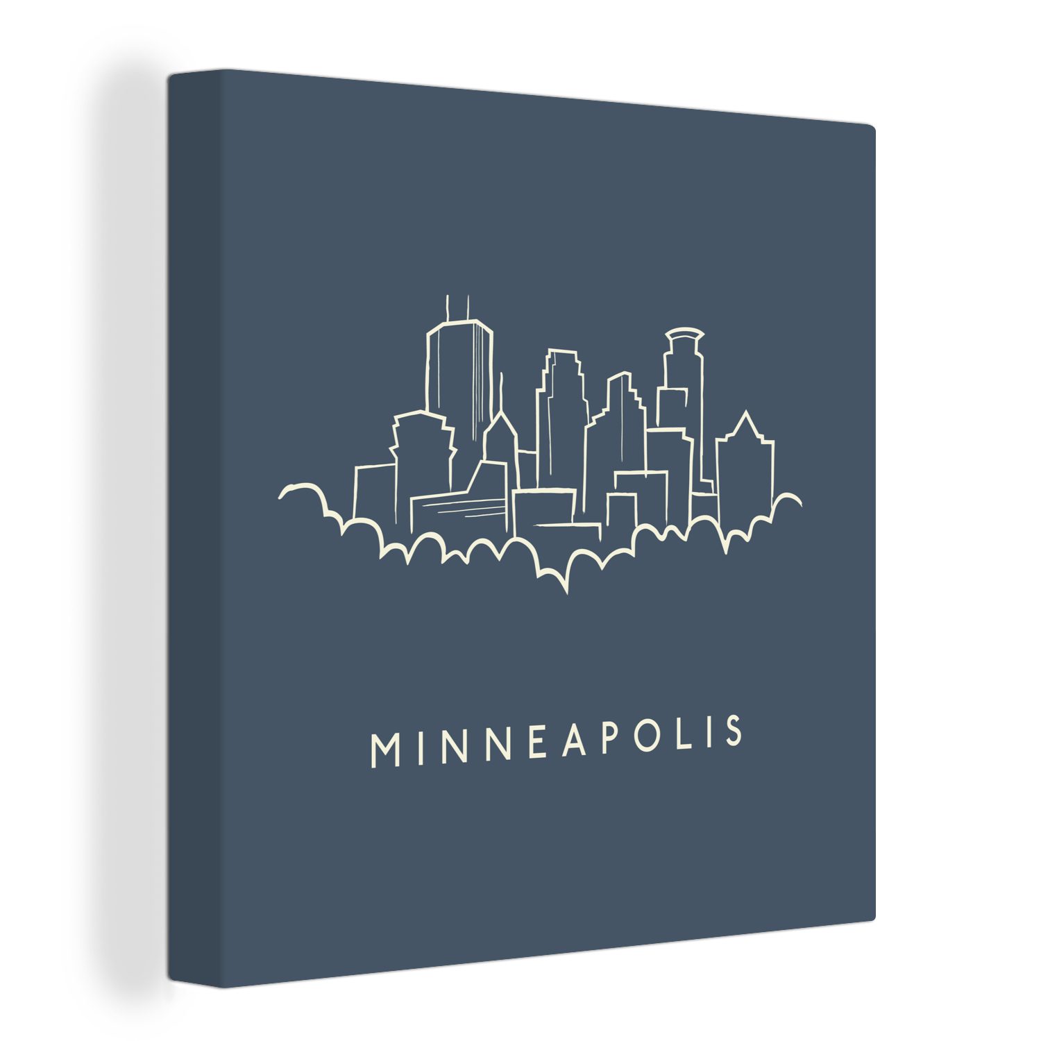 OneMillionCanvasses® Leinwandbild Illustration des Horizonts von Minneapolis in Linien mit dem Namen der, (1 St), Leinwand Bilder für Wohnzimmer Schlafzimmer