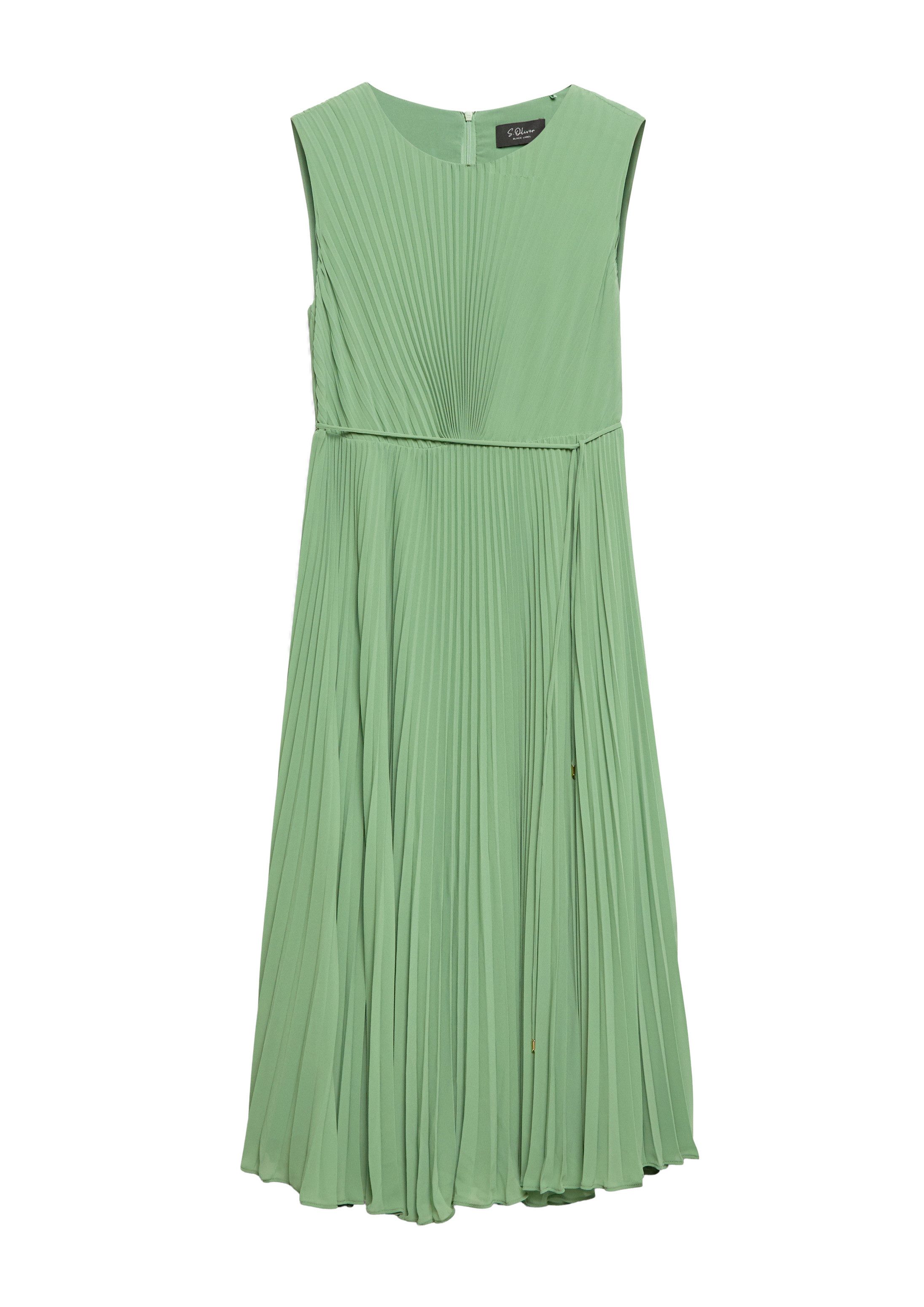 s.Oliver Midikleid Kleid Plissiertes Midi-Kleid mit Bindegürtel und Viskosefutter