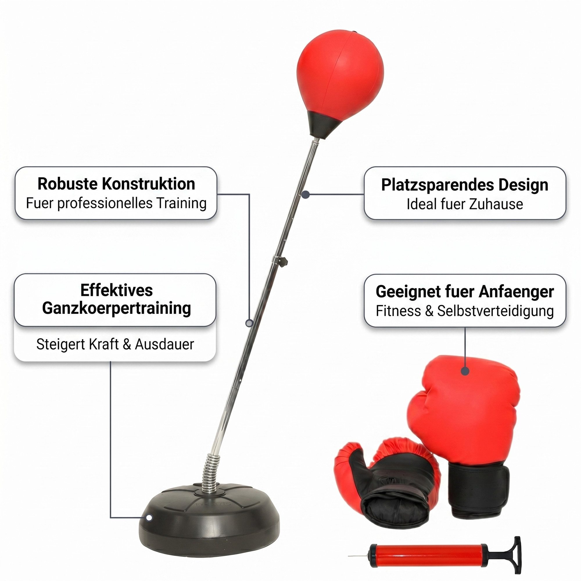 Mucola Standboxsack Mucola Standboxsack Erwachsene Boxsack inkl. Boxhandschuhe Boxbirne (Set, 1-tlg., mit Boxhandschuhe und Luftpumpe), höhenverstellbar