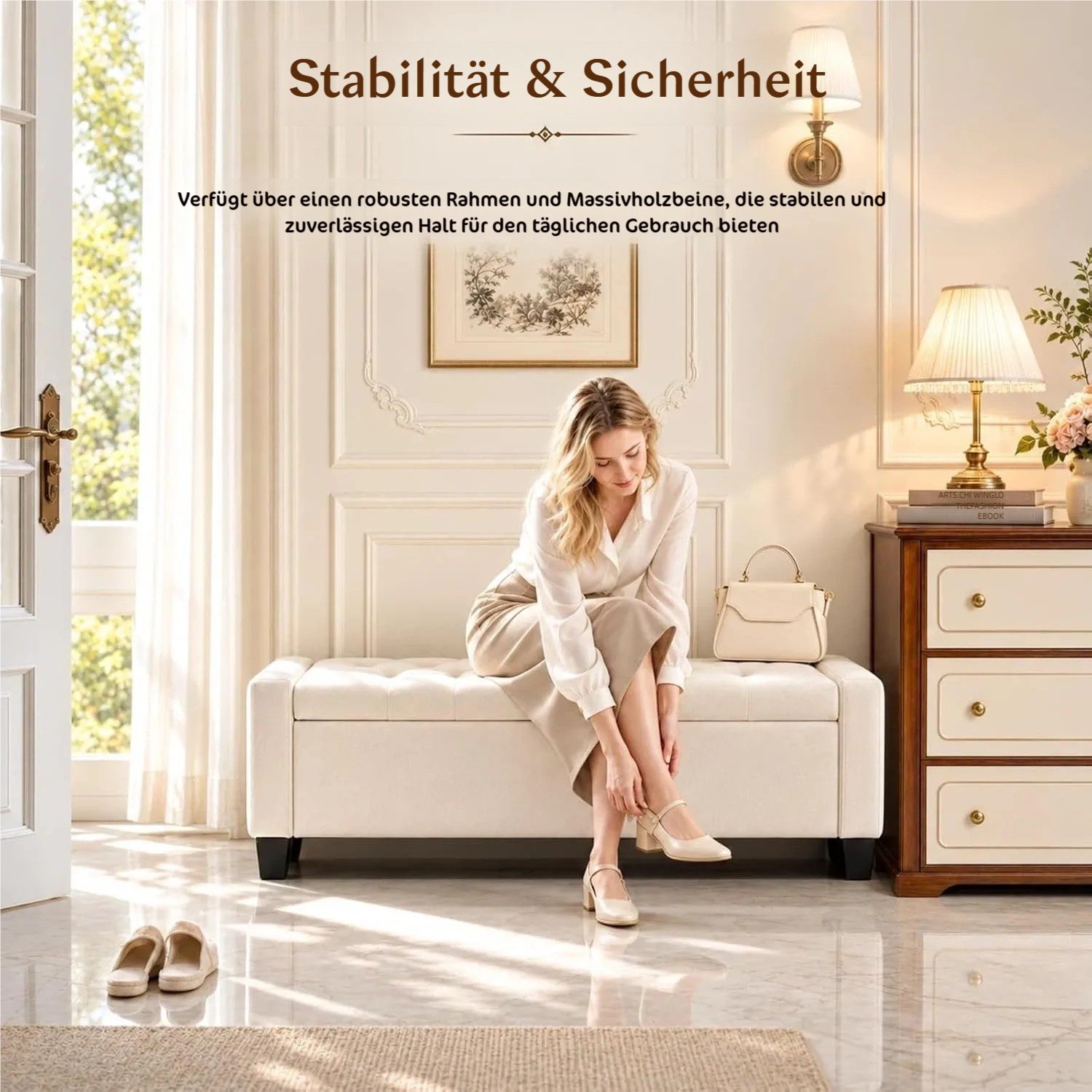 TLGREEN Bettbank Samt Sitzbank mit Stauraum,123x49x42 cm Aufbewahrungsbank, (bis 200 kg belastbar), für Wohnzimmer Schlafzimmer Flur – Bild 5 von 5