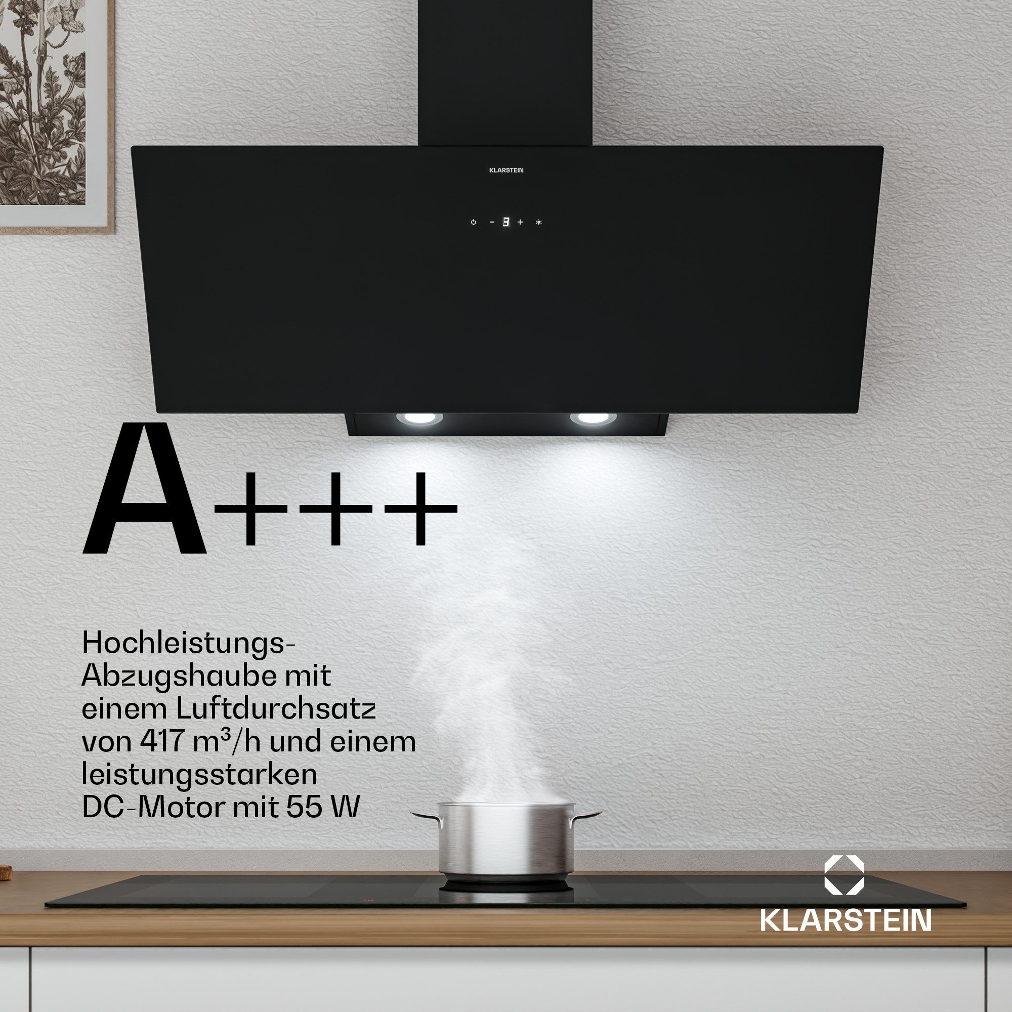 Klarstein Deckenhaube Laurel Dunstabzugshaube Head free Umluft Abluft LED Touch Edelstahl – Bild 3 von 5