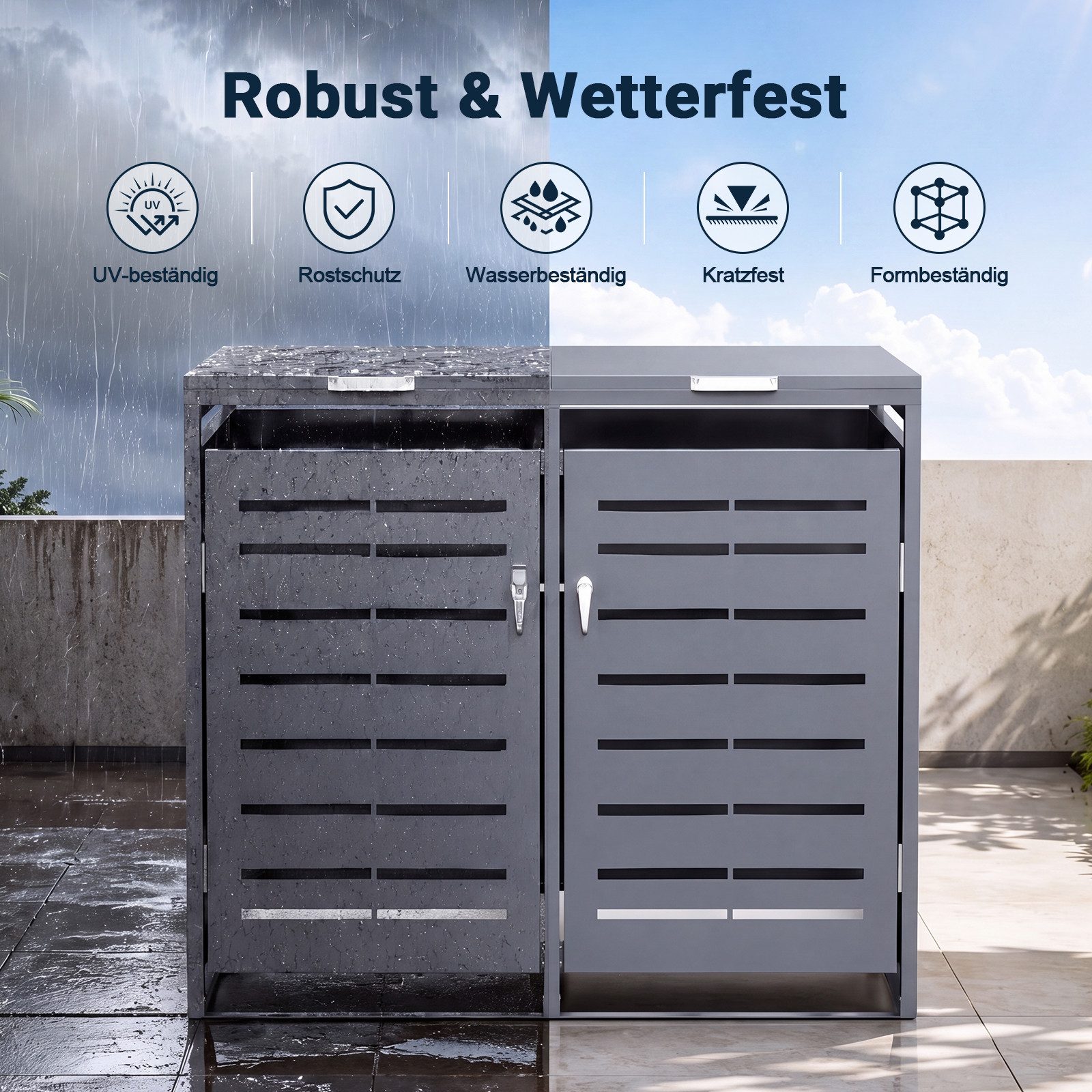 Hausright Mülltonnenbox Mülltonnenbox Metall für 120L/240L Mülltonnen Abschließbare (für 1/2 Mülltonnen), Kettenzug & Soft-Close, Mülltonnenhaus Wetterfest, UV-Beständig