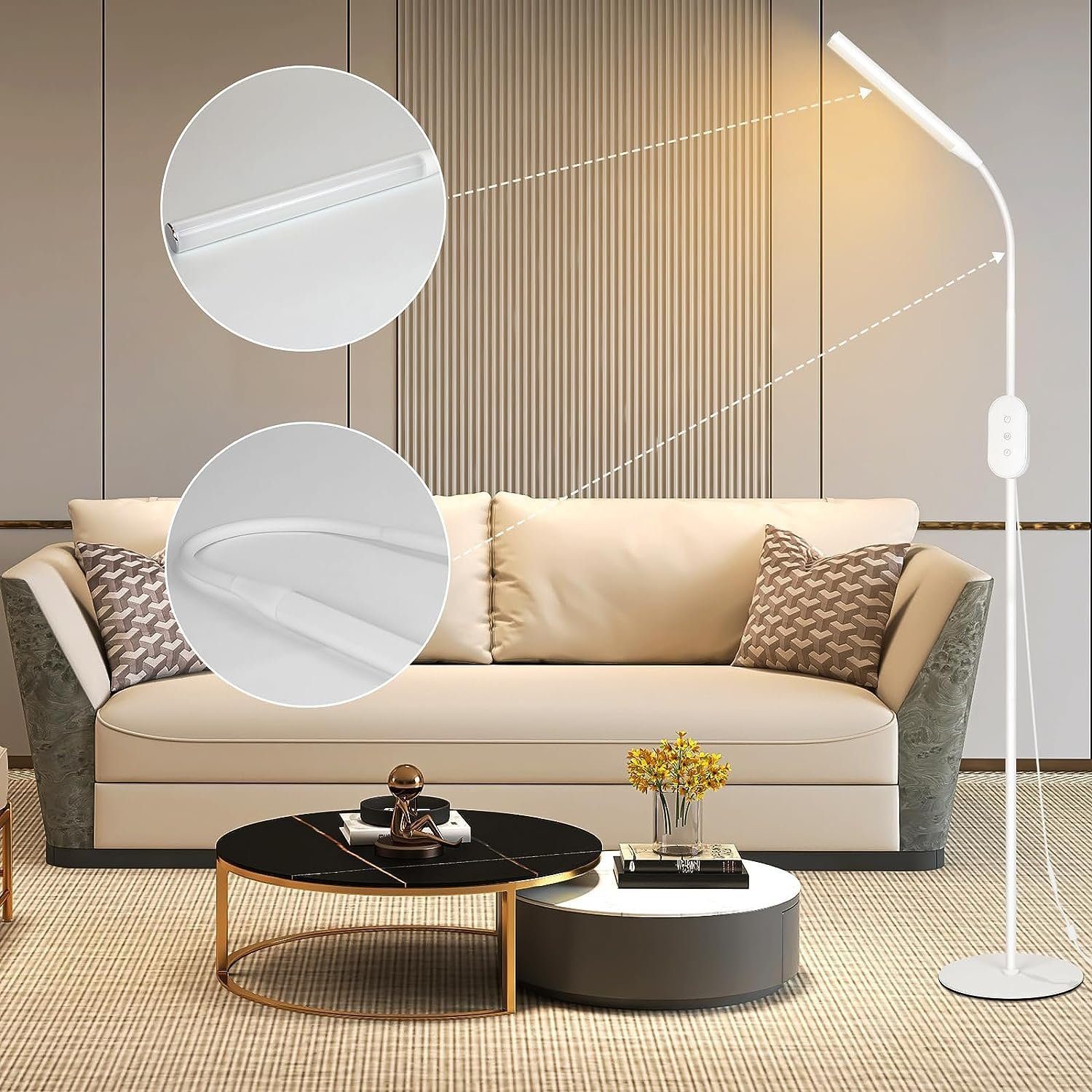 feinlux Lampenschirm Schwarz LED Stehlampe Wohnzimmer Stehleuchte, Speicherfunktion und Timer, flimmerfrei und blendfrei