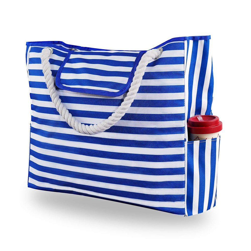Orbeet Strandtasche Strandtasche Damentasche Shopper Tasche Badetasche Canvas Bag Gestreift Blau