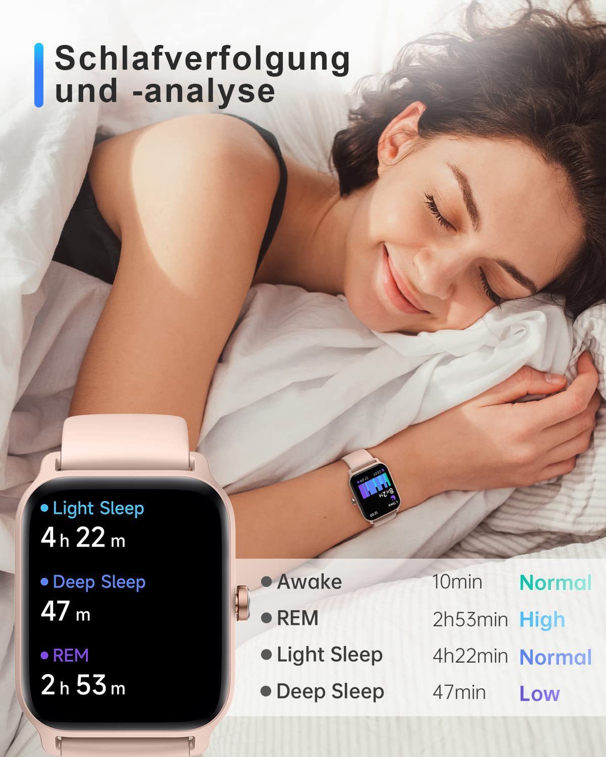Yuede Smartwatch mit Anruffunktion, Fitness Sportuhr Android mit Wasserdichte Eingebaut Damen IP68 Blutsauerstoff, als Sportmodi, IOS etc., 100 Voice, Gesundheits-Uhren Zoll) Blutdruckmessung, mit 1.8"-HD-LCD-Voll-Touchscreen-Panda-Glas-Bildschirm (Quadratischer für Smartwatch Herren mehr Alexa Schlafqualität, und mit SNS-Benachrichtigung Tracker Rosa für Musiksteuerung uhr Herzfrequenz, und AI Schrittzähler
