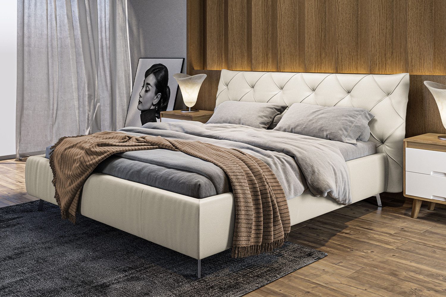 KAWOLA Polsterbett ANNY, Leder oder Velvet, verschiedene Größen und verschiedene Farben