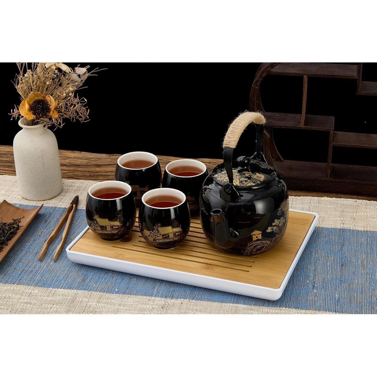 LuxusKollektion Tasse Teetassen Satz 4 Porzellan Tee Liebhaber Geschenk Schwarze Tassen