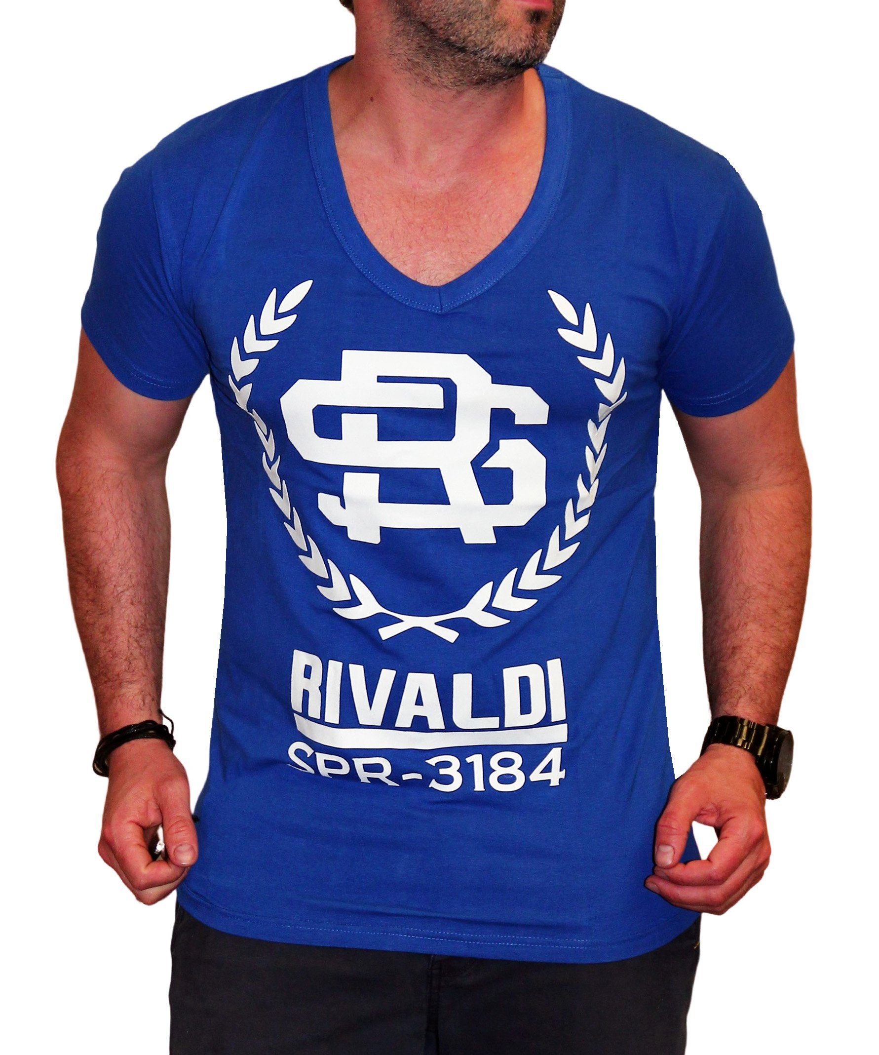 RMK T-Shirt Herren Shirt T-Shirt Polo Urlaub kurzarm Slim-Fit Baumwolle Rundhals Blau