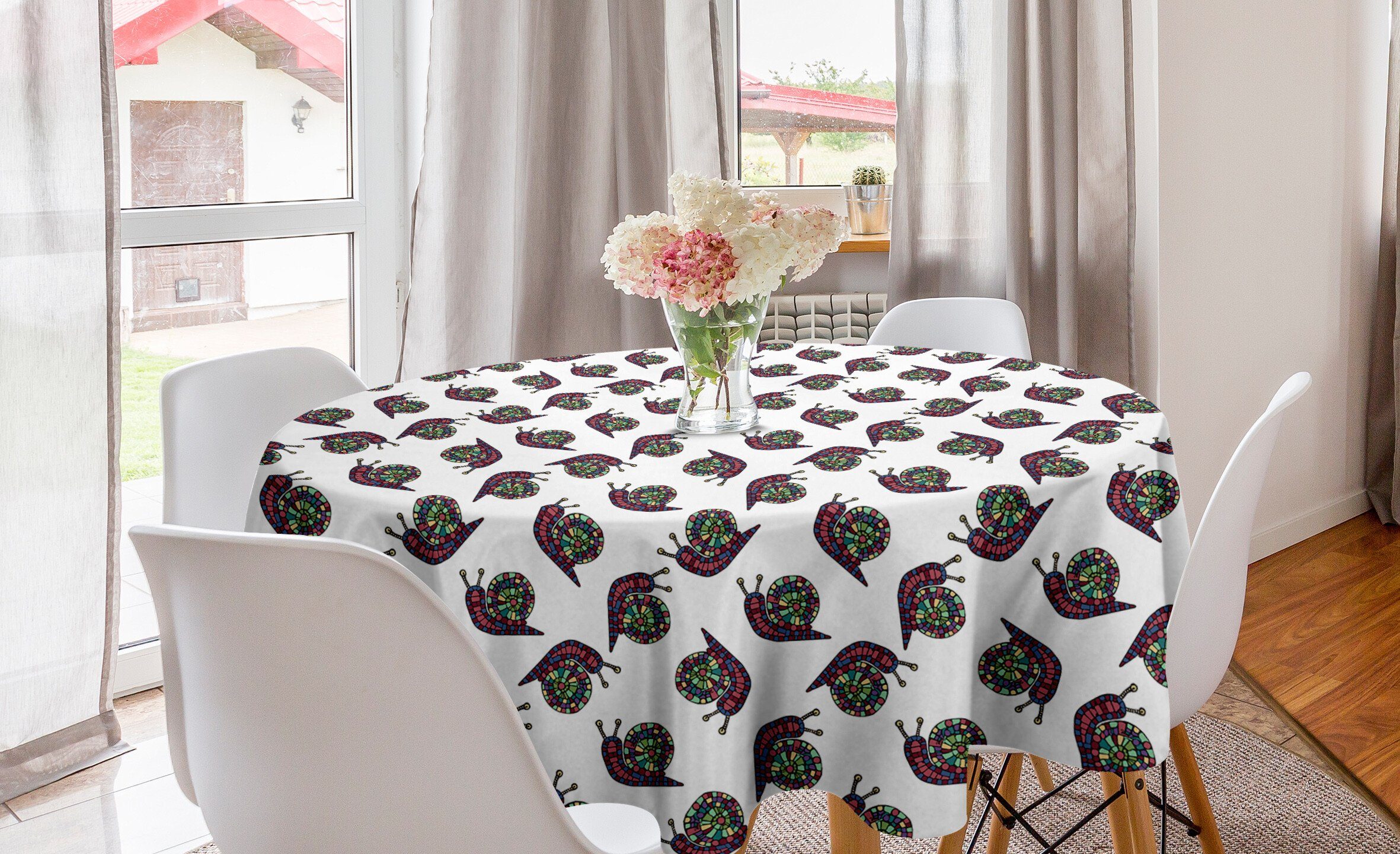 Artwork Kreis Küche Tischdecke Abakuhaus für Dekoration, Abdeckung Tischdecke wie Schnecke Muscheln Esszimmer Mosaic