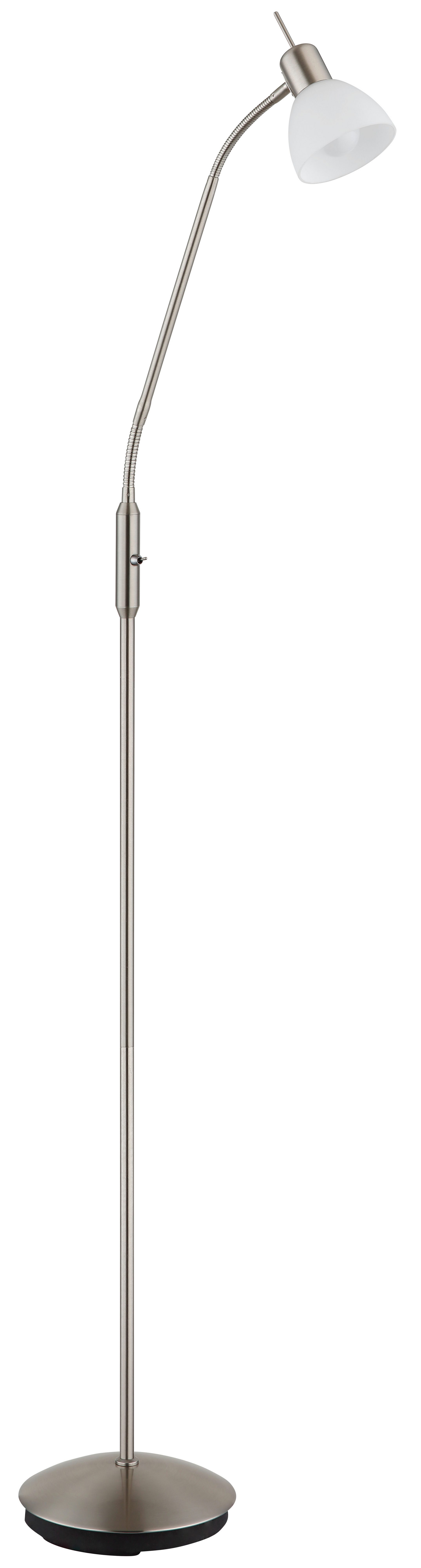 NOWA Stehlampe MALTE, Leuchtmittel wechselbar, Warmweiß, Stehleuchte Nickel matt mit Glas opal, E14 LED 5W, Flexo