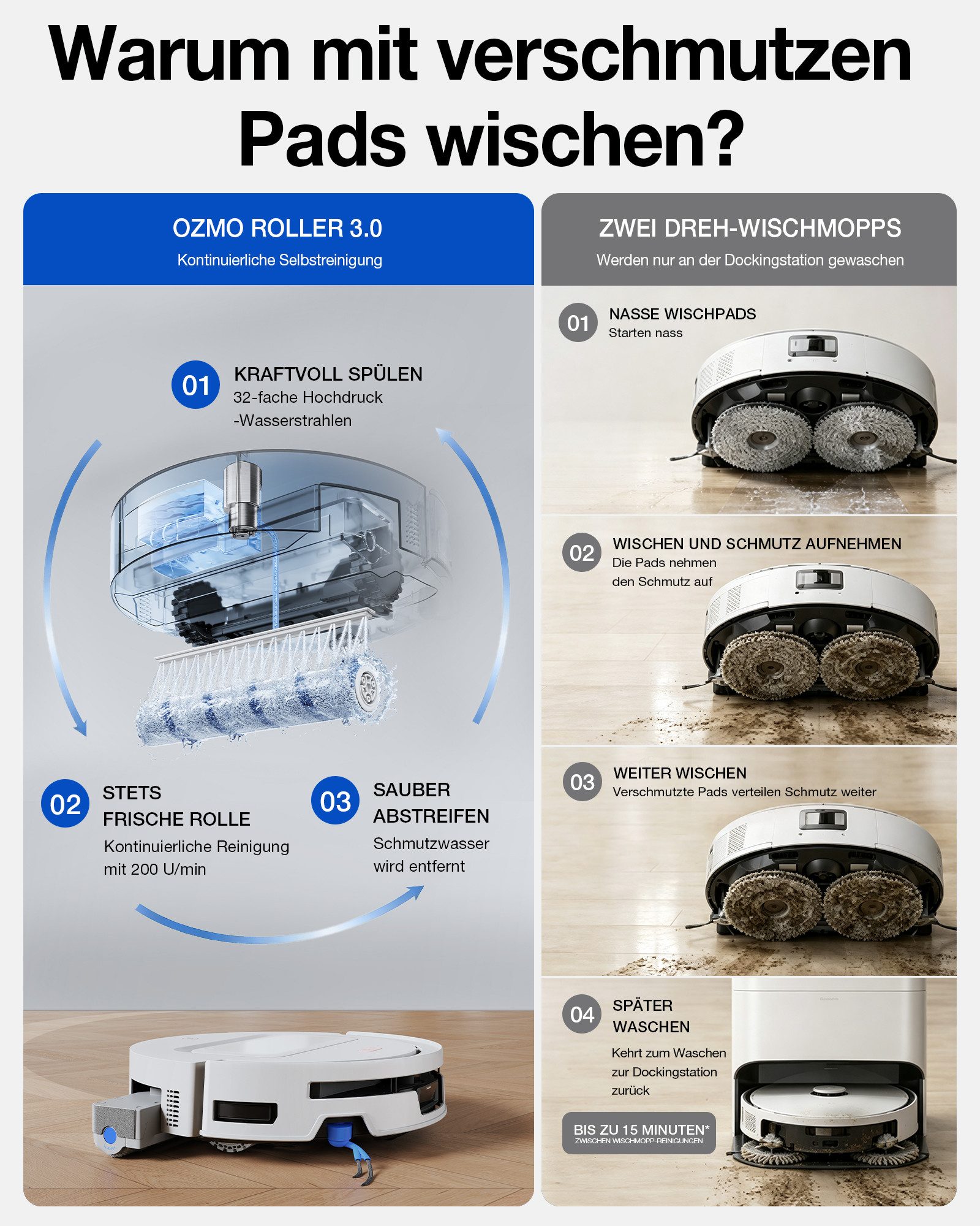 ECOVACS Nass-Trocken-Saugroboter DEEBOT T90 MAX PRO, 60 W, mit Beutel, 40.000 Pa + 16,45L/s Luftstrom, Wischwalze, All-in-One Station – Bild 3 von 5