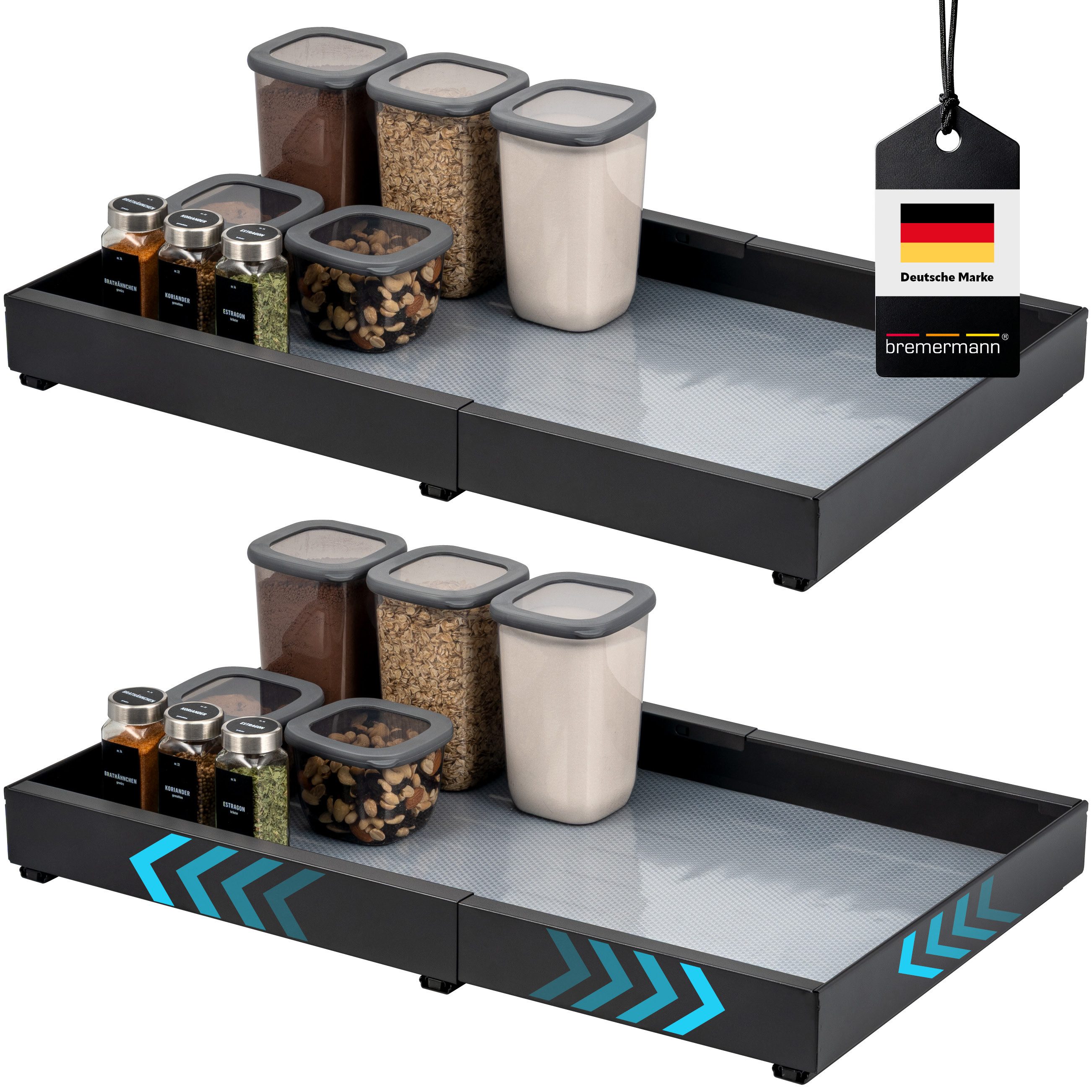 bremermann Teleskopauszug 2er Set - mit Einlegeboden, ausziehbar, Breite von 43-67 cm