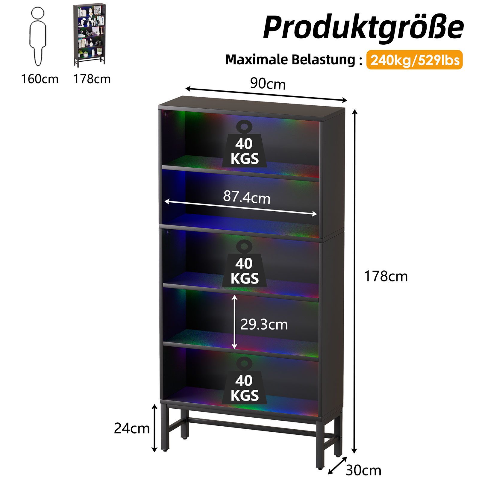 TWSOUL Vitrine Standvitrine LED Bücherschrank Hochschrank, günstig online kaufen
