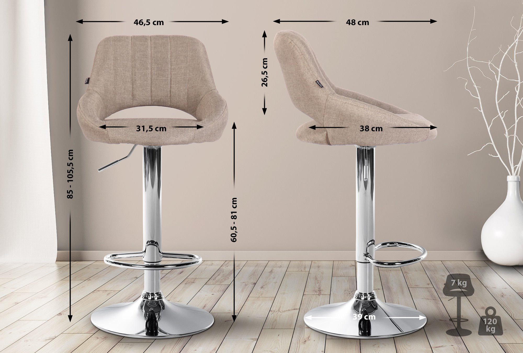CLP Barhocker Milet Stoff (2er Set, günstig online kaufen