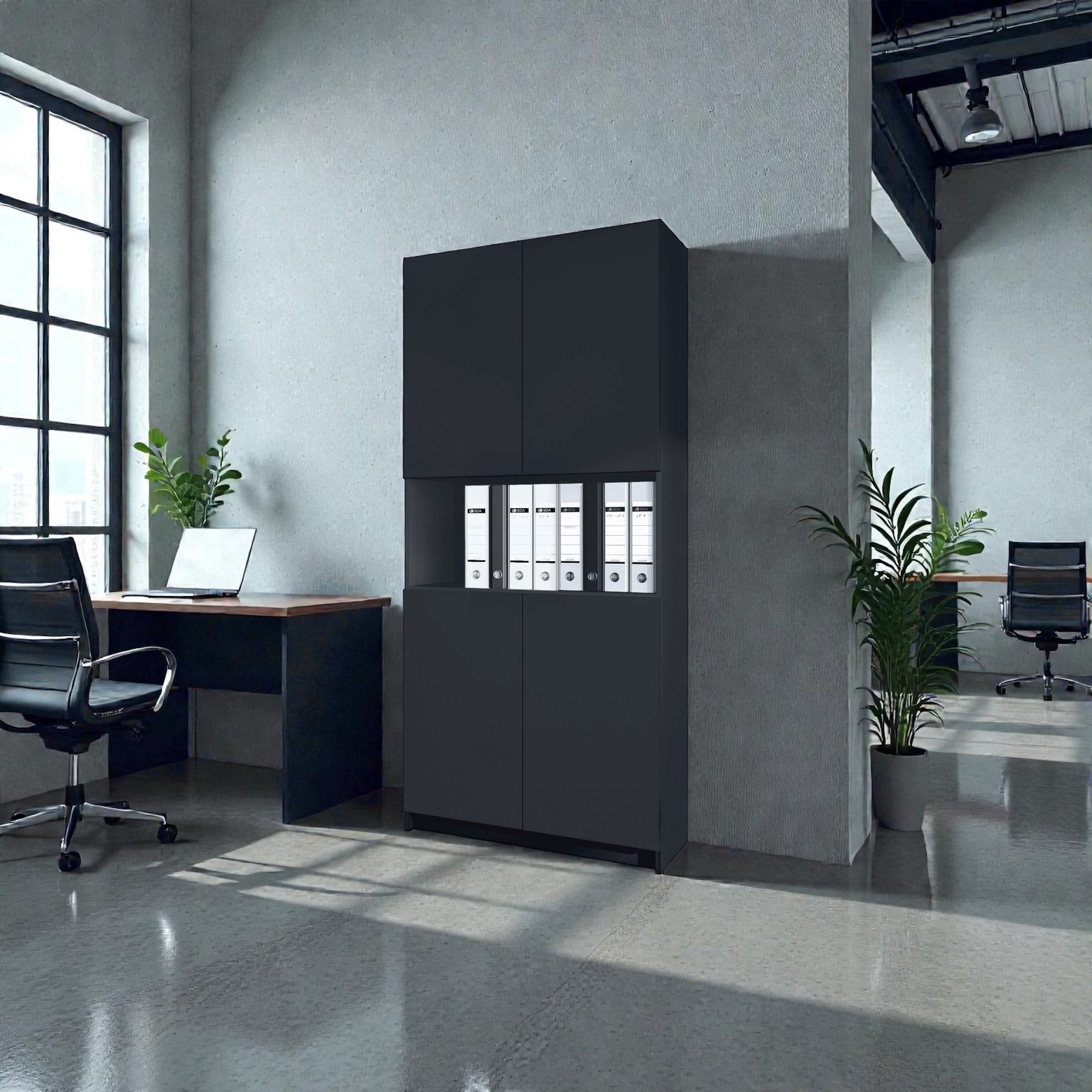 InnoFurn Aktenschrank Elona M2 Büroschrank (Ordnerschrank, Schrank für Büro, Home Office (82 x 184 x 37 cm) Aufbewahrungschrank mit Soft-Close & Push-to-Open