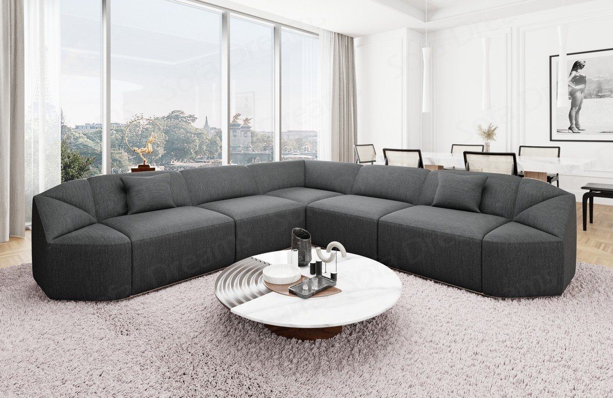 Sofa Dreams Ecksofa Luxus Couch Design Strukturstoff Sofa Cabrera L Form Stoff, Loungesofa, Eckcouch