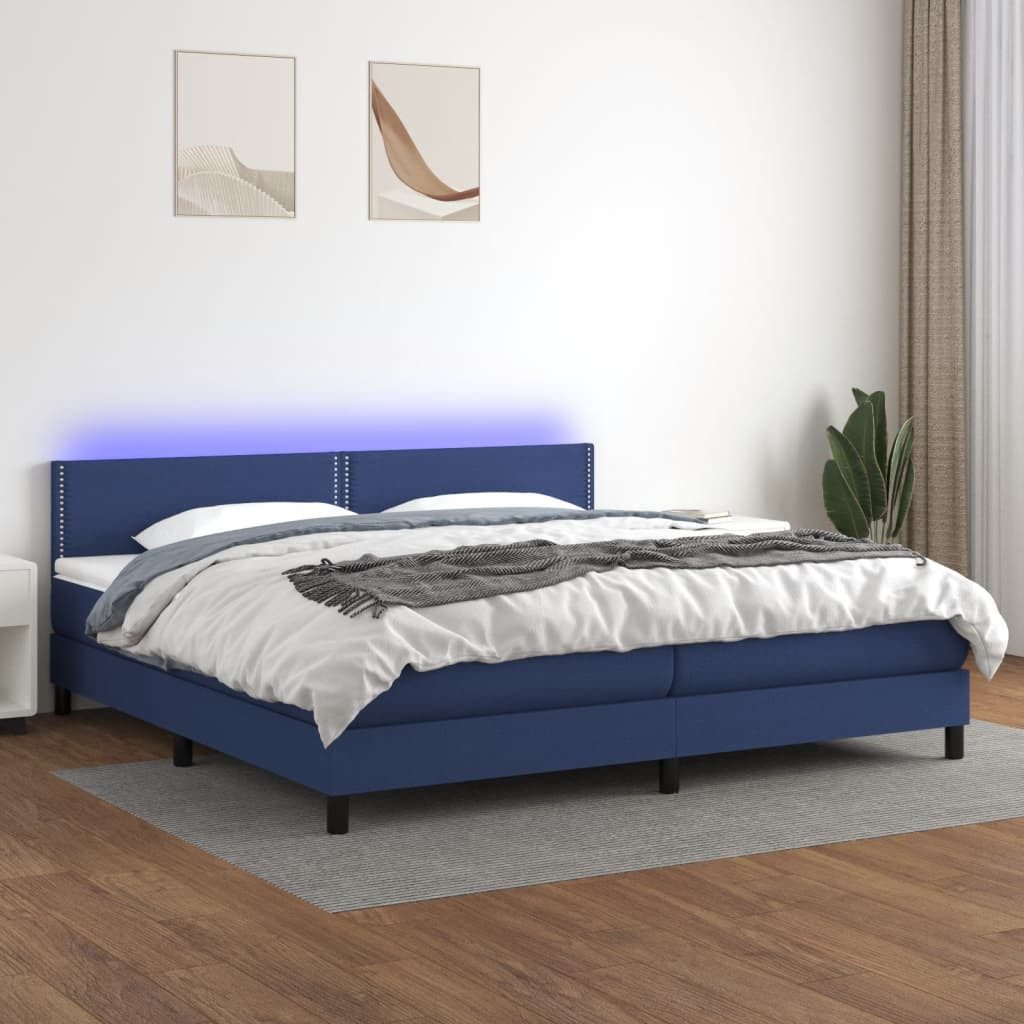 vidaXL Boxspringbett Boxspringbett mit Matratze LED Blau 200x200 cm Stoff B günstig online kaufen