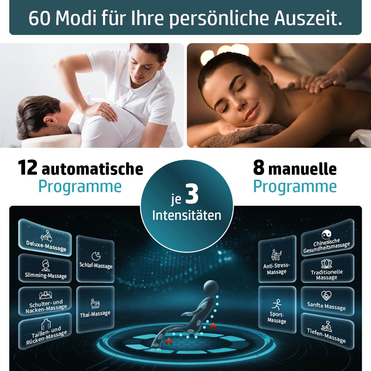AMBINESS Massagesessel Relaxsessel YUNA, 60 Massageprogramme, deutsche Bediensprache, 3D-Massagetechnologie Ganzkörpermassage + Wärmefunktion