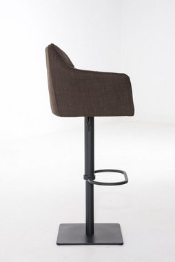 TPFLiving Barhocker Damaso (mit Rückenlehne und Fußstütze - Hocker für Theke & Küche), 360° drehbar - Metall schwarz matt - Sitzfläche: Stoff Braun