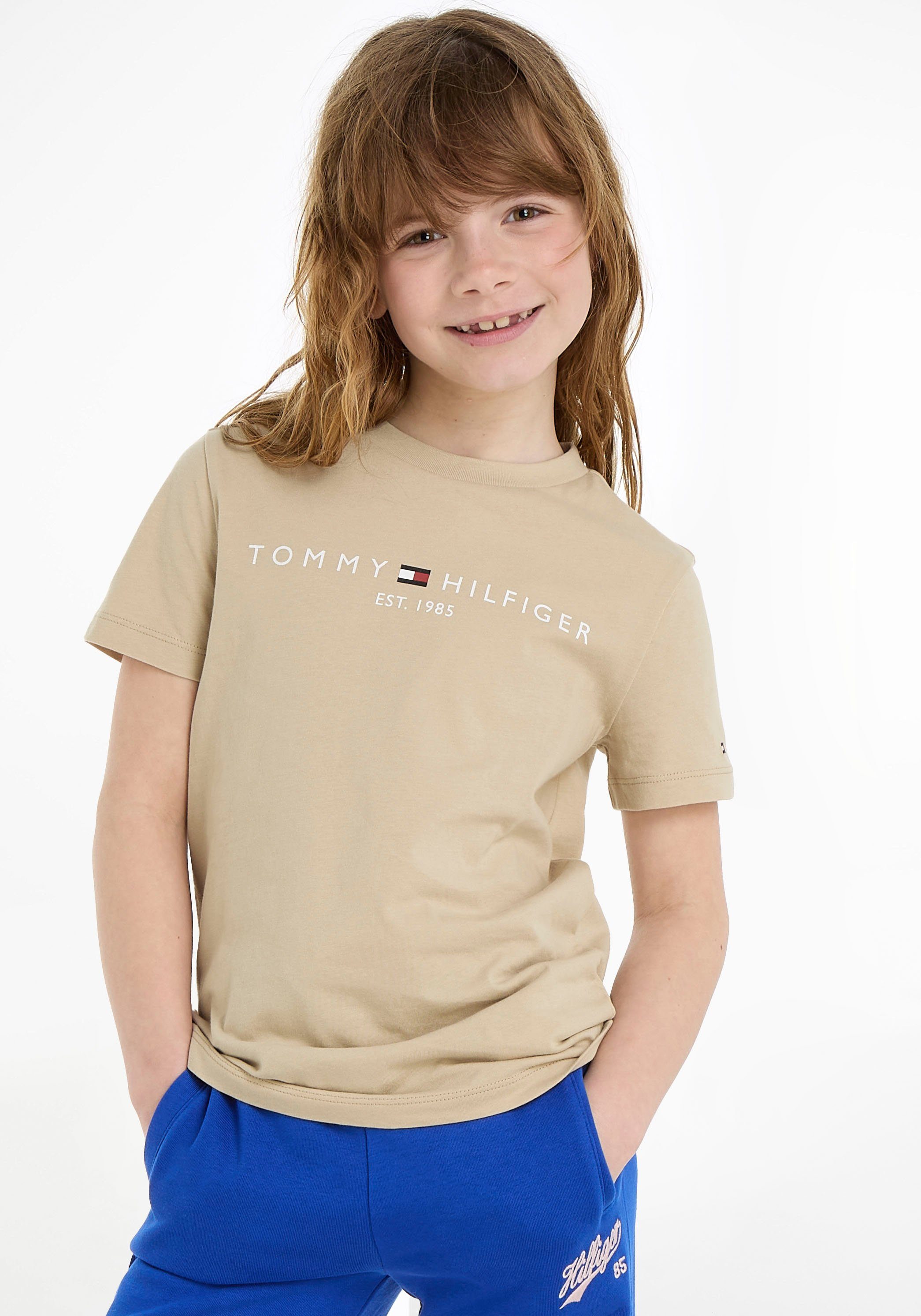 Tommy U S/S TEE White Logodruck T-Shirt Hilfiger mit Clay ESSENTIAL