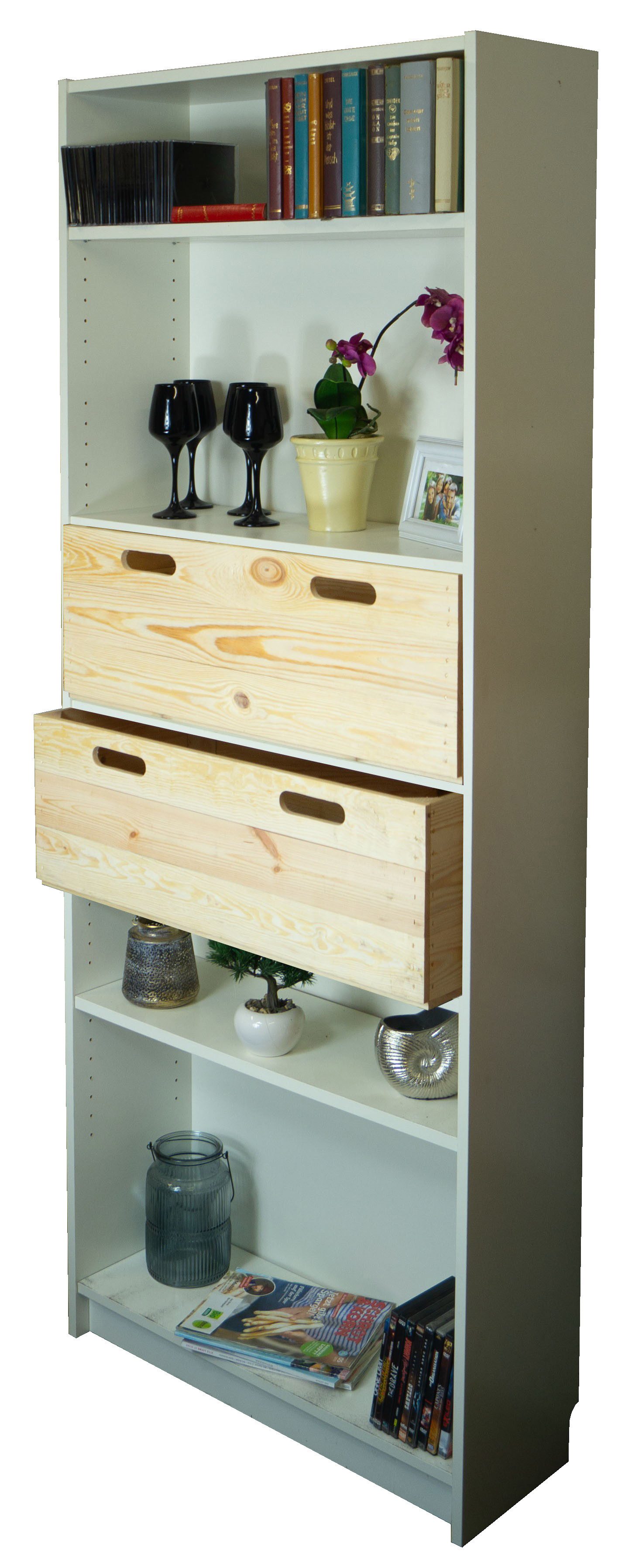 Kistenkolli Altes Land Allzweckkiste Holzkiste in natur große Einschubkiste Schublade passend für Billy-Reg (Spar-Set)